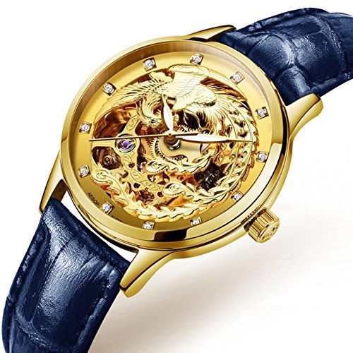 Elegant Chinese Style Golden Phoenix Hollow Carved Automatic Mechanical Watch for Women - Perfect for Casual Wear, Office, and Special Occasions