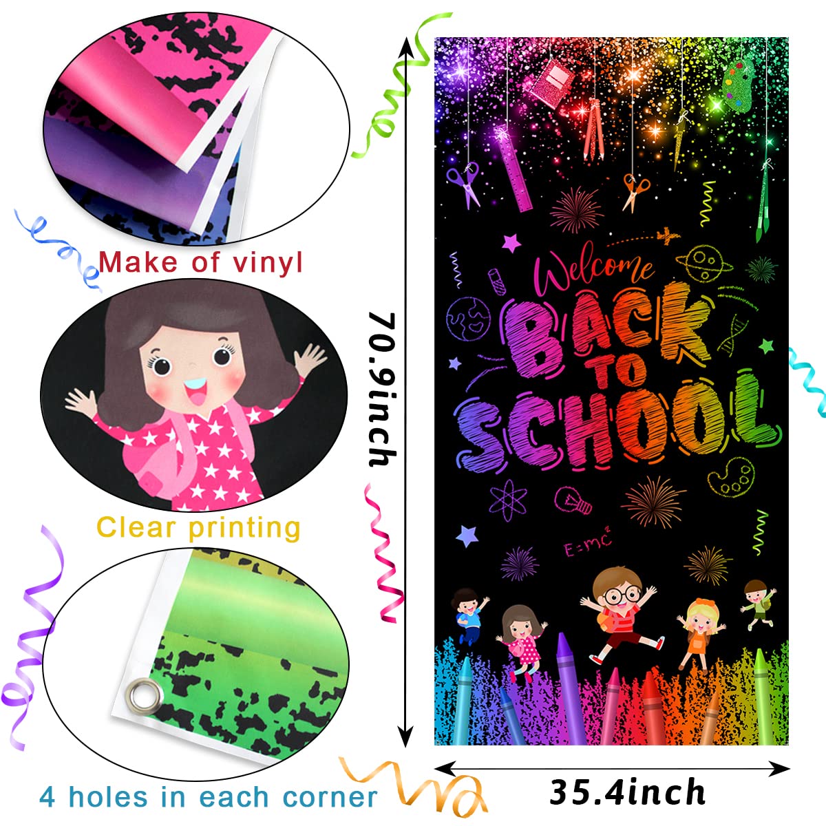 Black Back to School Banner Door Cover - Welcome Back Decoration for Preschool & Kindergarten Classrooms - First Day of School Photo Backdrop - Perfect for Classroom Decor, School Events & Teacher Appreciation Gifts