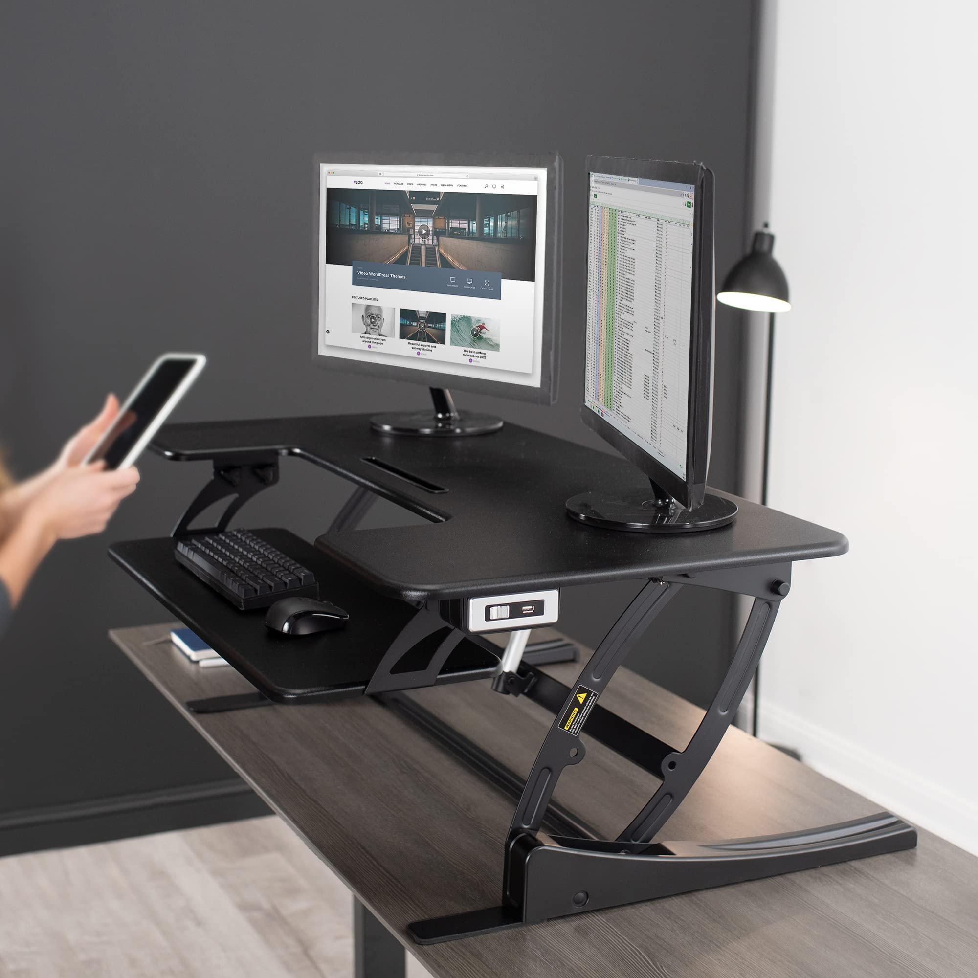 VIVO VE Series 42 Inch Electric Height Adjustable Stand Up Desk Converter - Black Sit to Stand Workstation with USB Port for Dual Monitors | Perfect for Home Office, Gaming Setup & Ergonomic Workspace
