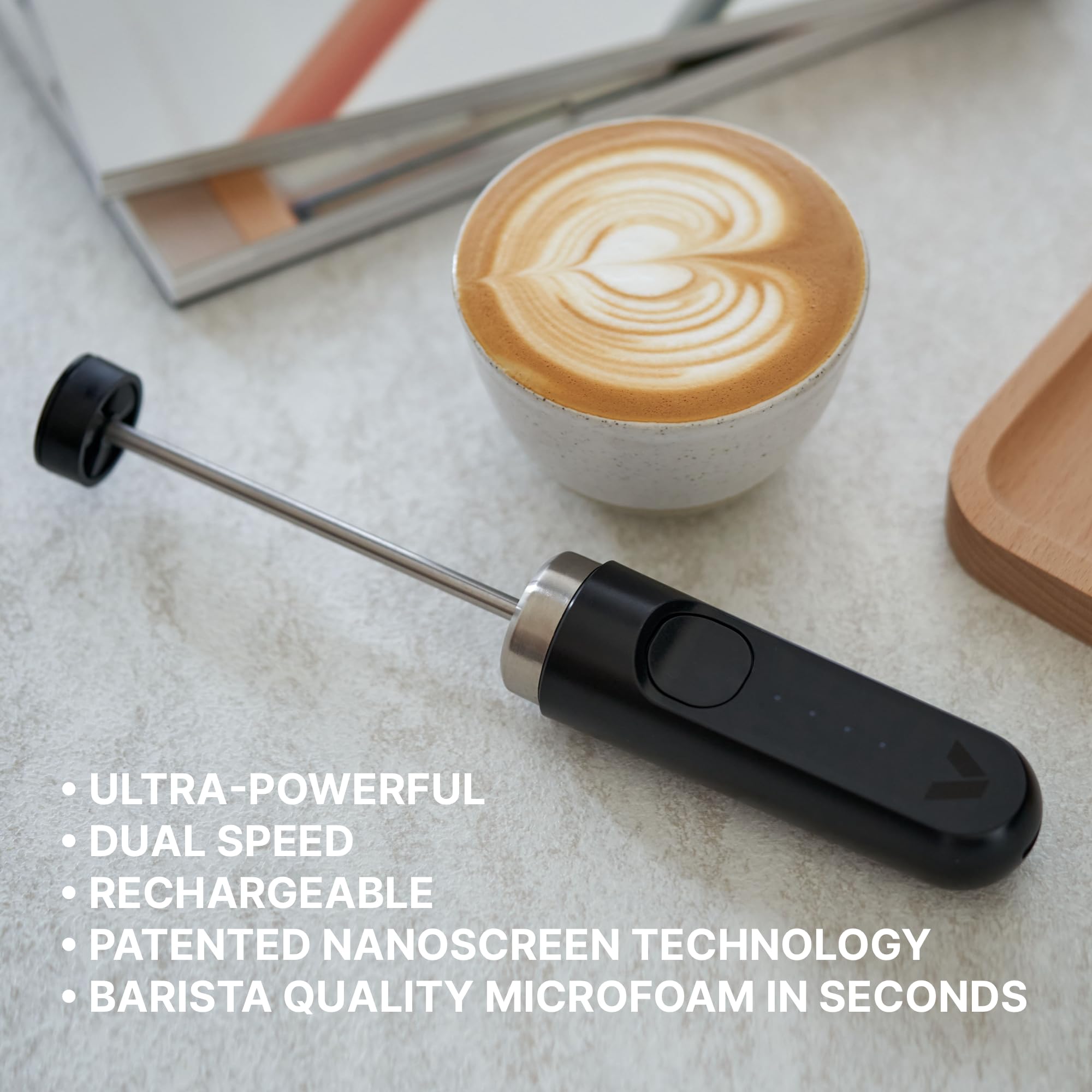 Subminimal NanoFoamer Lithium Performance Milk Frother | USB-C Rechargeable, IPX4 Waterproof, Dual-Speed, Stainless Steel | Create Barista-Style Microfoam in 30 Seconds | Perfect for Lattes, Cappuccinos & Hot Chocolate at Home