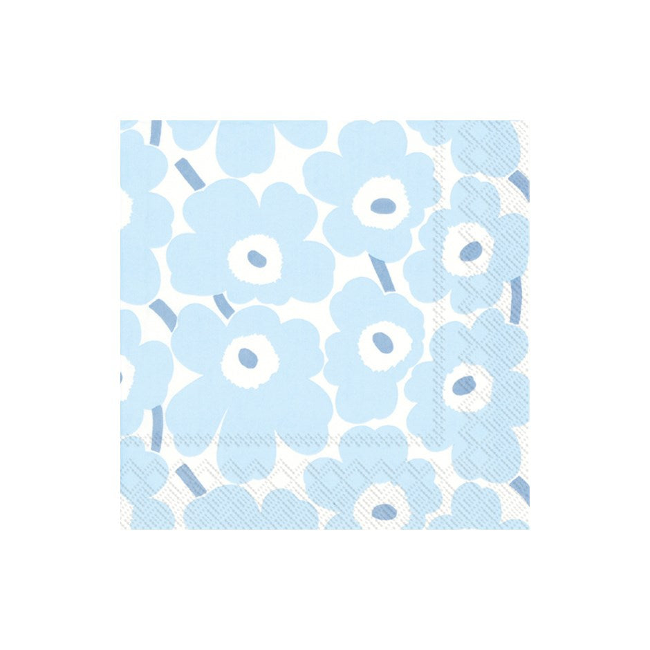 Marimekko Mini Unikko Light Blue Paper Lunch Napkins - 50 Pack Disposable Party Napkins for Picnics, BBQs, and Birthday Celebrations