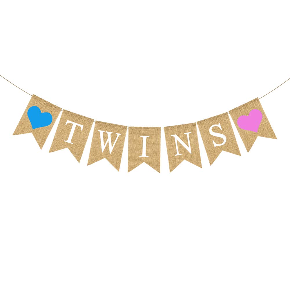 Rustic Jute Burlap Twins Banner - Perfect for Boy & Girl Baby Showers, Gender Reveal Parties & Nursery Decor | Gender Neutral Twin Celebration Decoration for Walls, Photo Backdrops & Party Supplies