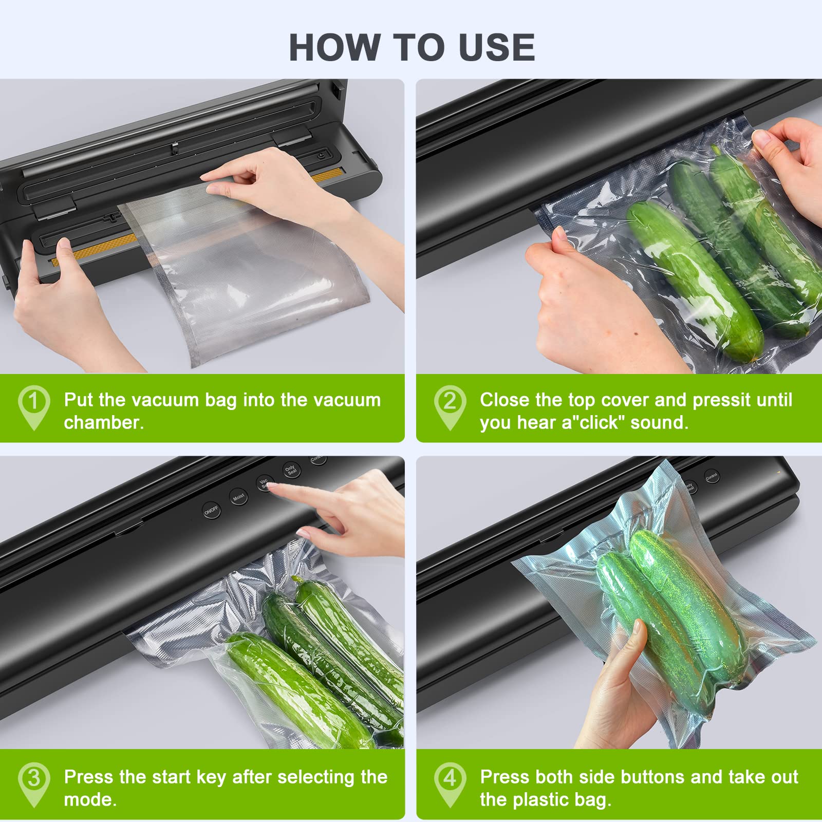 Premium 5-in-1 Vacuum Sealer Machine for Food Storage - Dry & Moist Modes with Built-in Cutter | Includes 15 Vacuum Seal Bags & Air Suction Hose | Strong Suction & Quiet Operation (Under 50dB) | Perfect for Meal Prep, Sous Vide, Freezing & Extending Food Freshness