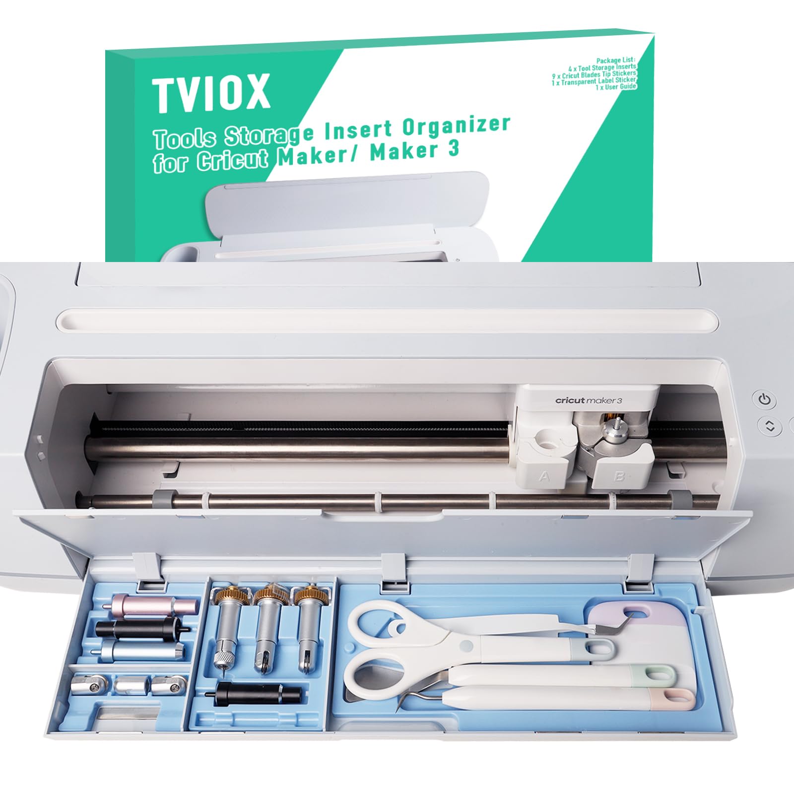 TVIOX Tool Storage Insert Organizer for Cricut Maker 3 & Maker - Drawer Weeding Tools Kit Tray with Quick-Swap Blade Holder - Perfect for Crafting, Scrapbooking & DIY Projects (Blue, Blades & Tools Not Included)