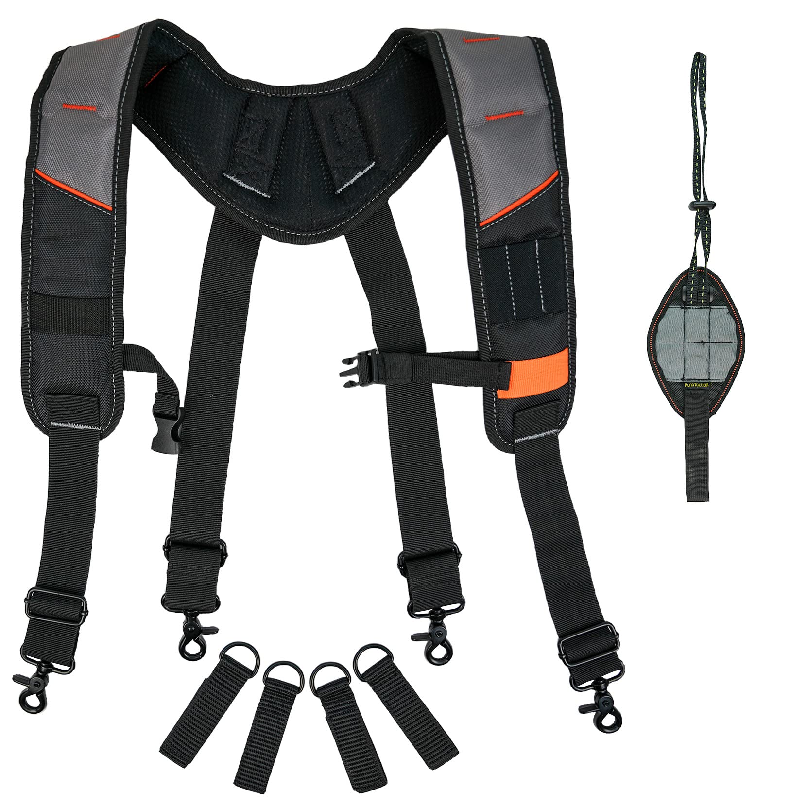 KUNN Tool Belt Suspender with Magnetic Wristband - Heavy Duty Work Belt for Carpenters, Electricians & Framers (Gray) - Perfect for Construction, Woodworking & DIY Projects