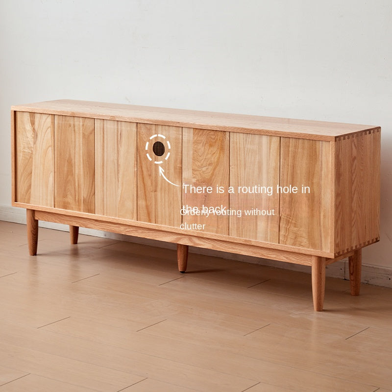 Modern Oak Solid Wood Rattan TV Stand with Storage - Entertainment Center for Living Room, Bedroom & Home Theater Setup