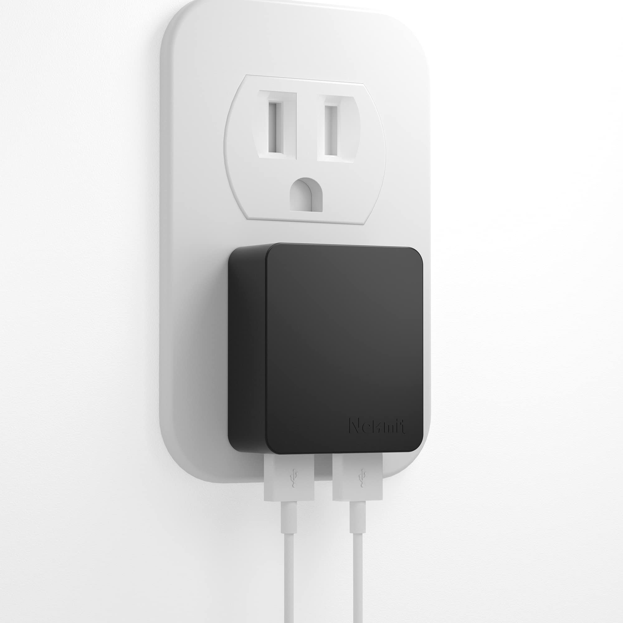 Fast Charging Nekmit Dual Port USB Wall Charger with Smart IC - Ultra Thin & Compact Design for iPhone, Android, Tablets - Perfect for Travel, Home & Office Use