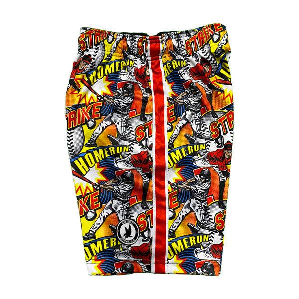 Boys Baseball Shorts - Flow Comic Sideline Attack Style for Youth Sports & Casual Wear