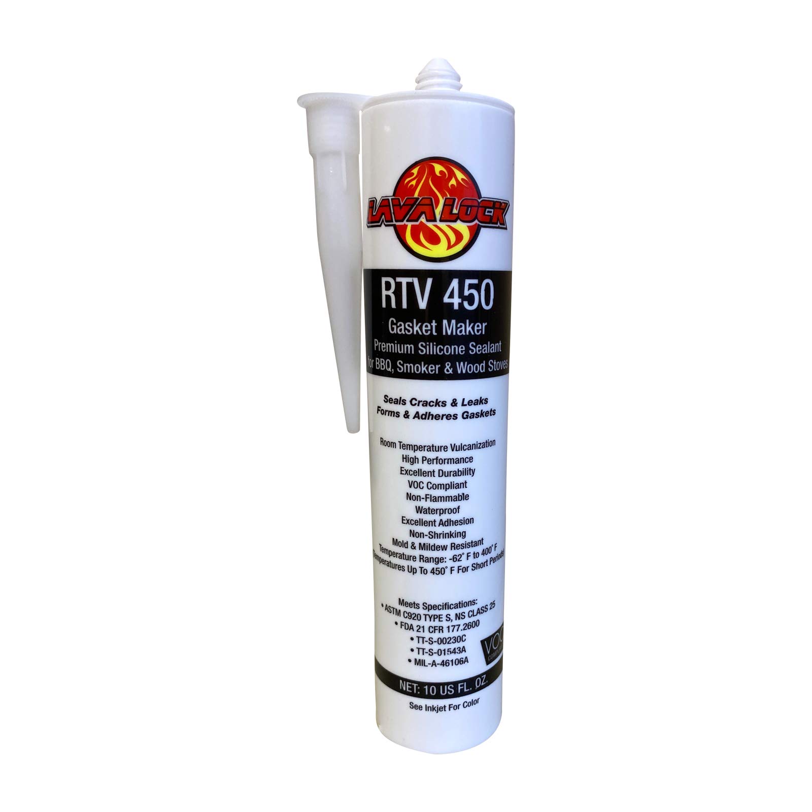 LavaLock RTV High Temperature BBQ Smoker Gasket Sealant Adhesive - 10 oz Cartridge (450°F, Clear) - Perfect for Sealing Smokers, Grills, and Ovens