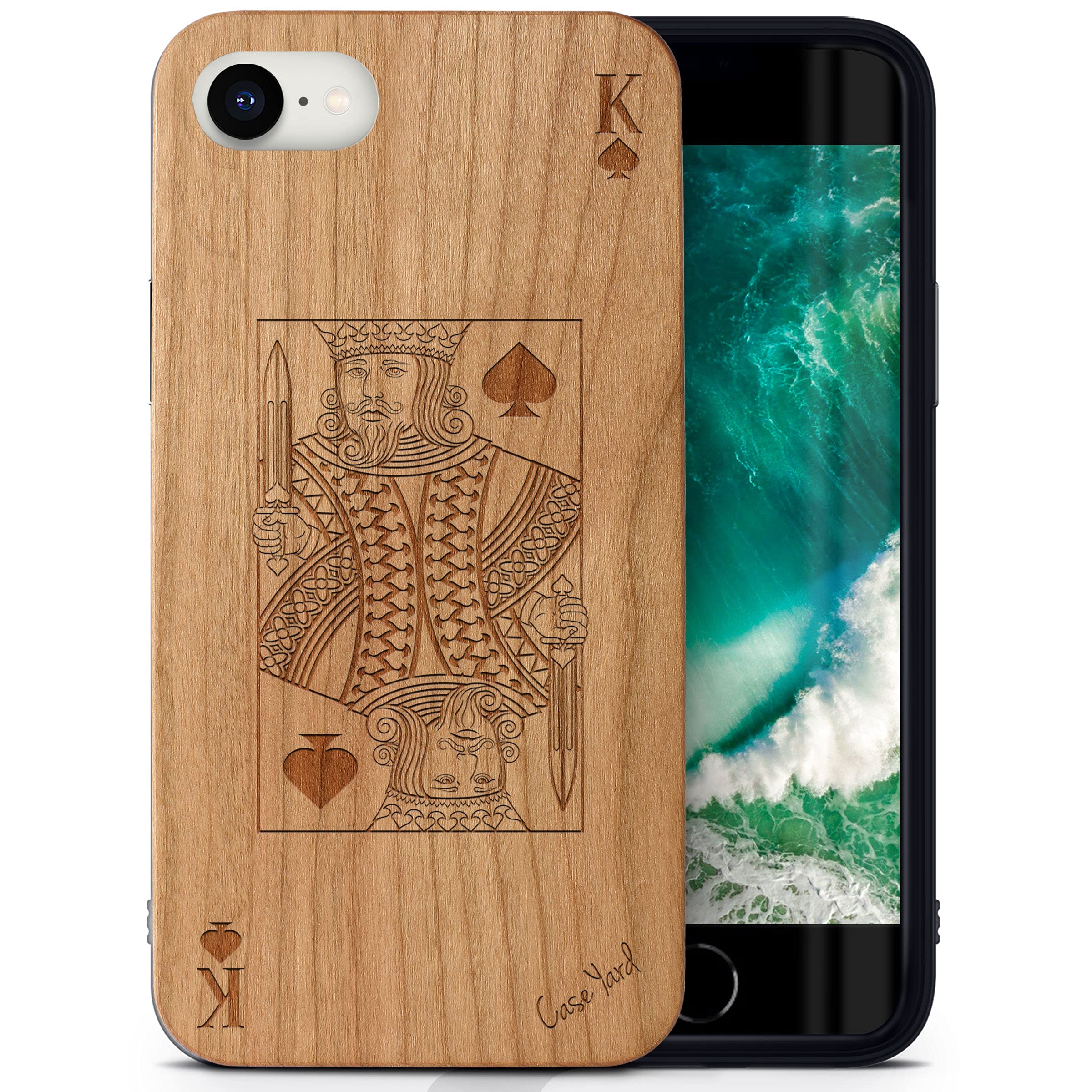 Wooden iPhone SE Case - Laser Engraved King of Spades Design in Cherry Wood | Slim Fit Shockproof Protective Cover for Men & Women | Perfect for Everyday Use, Travel & Gift Giving