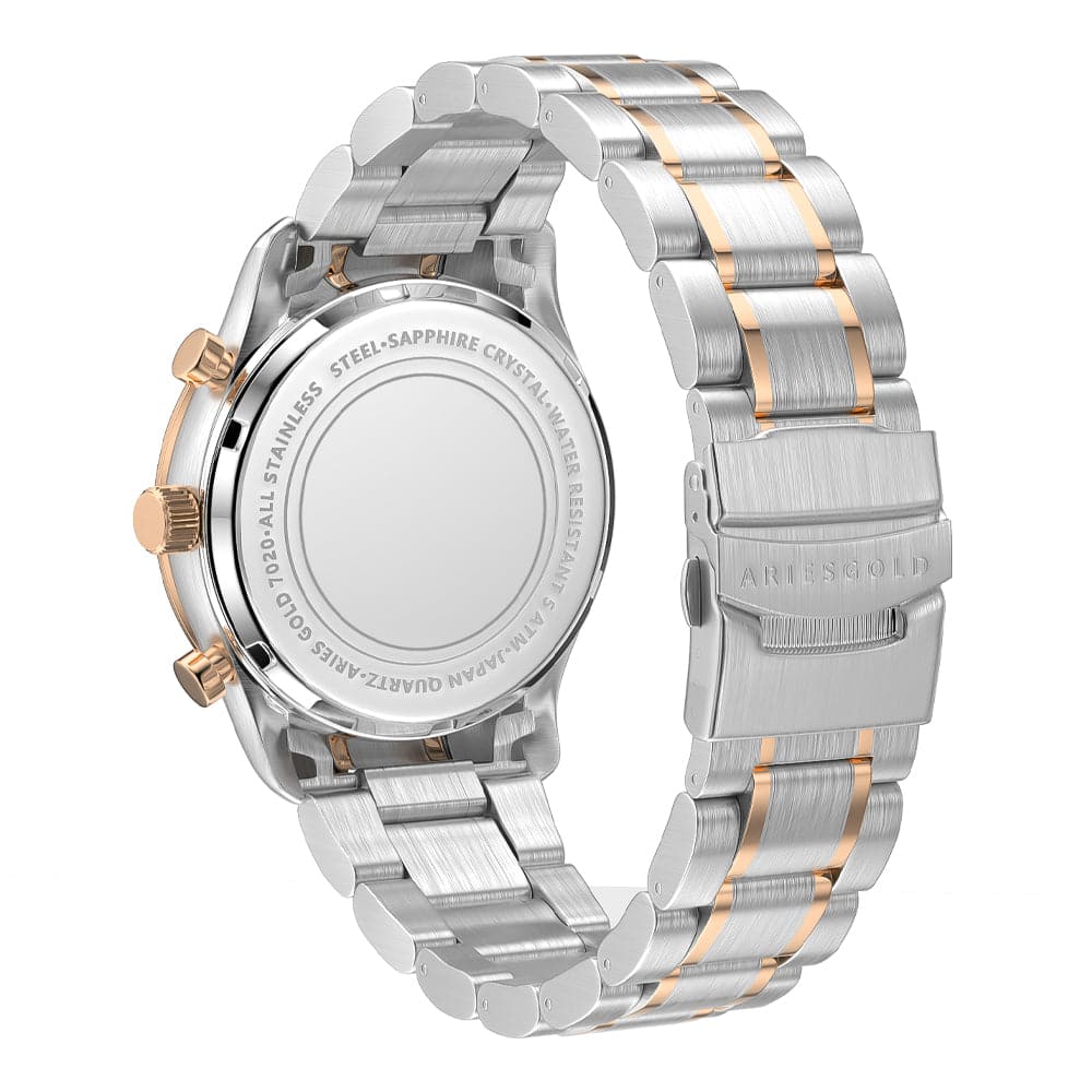 Aries Gold Champion 7020 G 7020 SRG BURG Men's Blue Dial Chronograph Watch VR33 42mm Silver Stainless Steel Strap - Perfect for Business, Casual Wear & Special Occasions