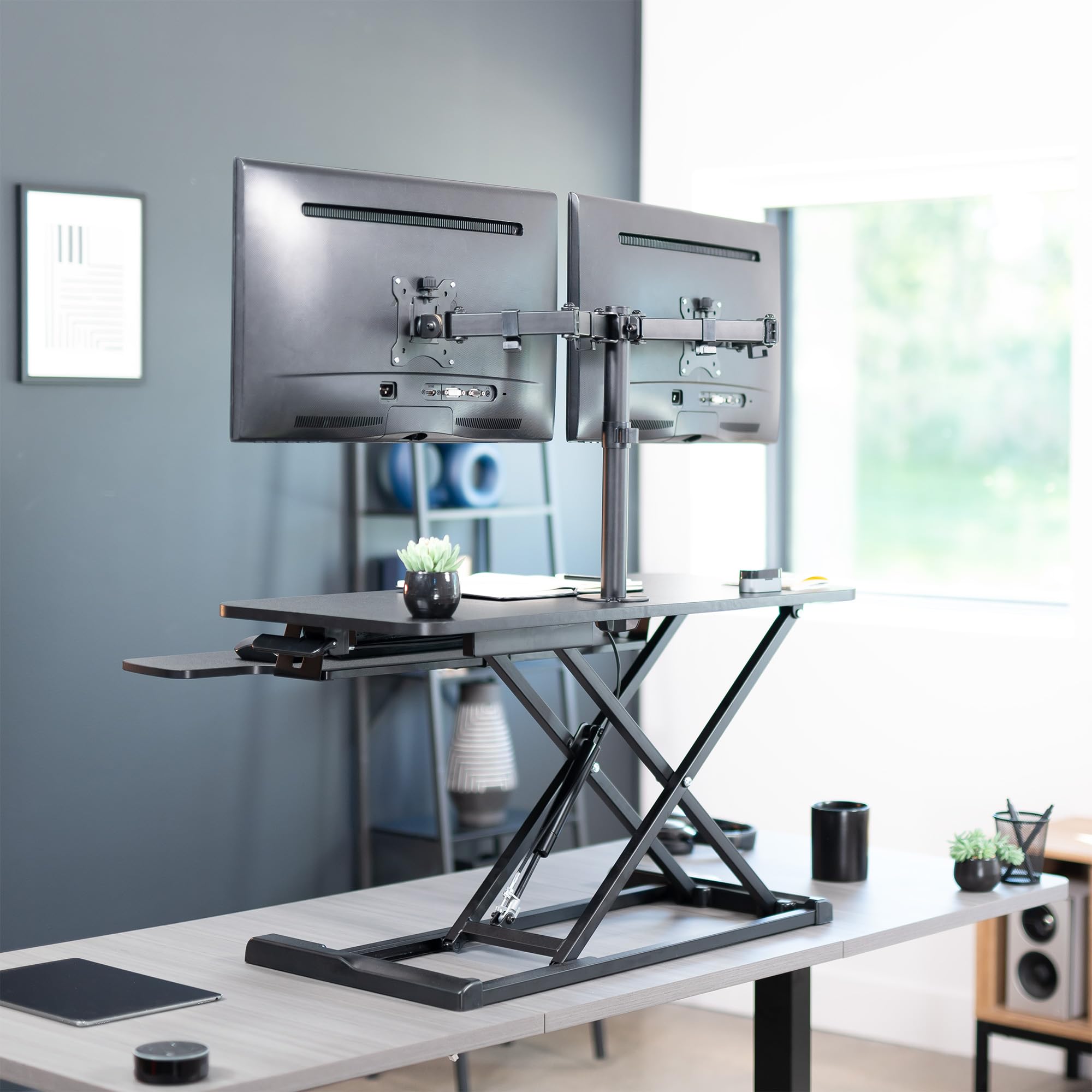 VIVO 36 Inch Adjustable Standing Desk Converter - Dual Monitor Stand for 13 to 30 Inch Screens, Sit Stand Workstation Riser (Black) | Perfect for Home Office, Gaming Setup & Ergonomic Workspace - DESK-V036K-M2