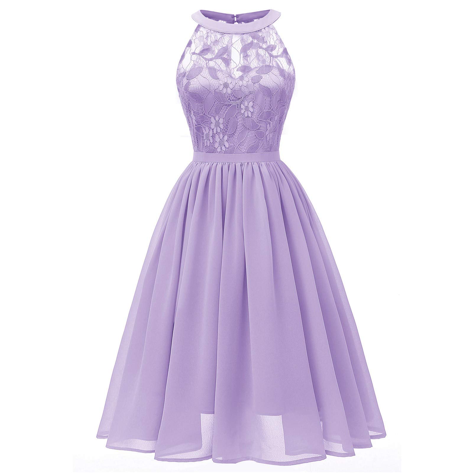 Elegant Women's Halter Cocktail Dress - Floral Lace Hi-Lo Formal Gown with Sheer Neckline | Perfect for Bridesmaid, Wedding Guest, and Evening Party Occasions