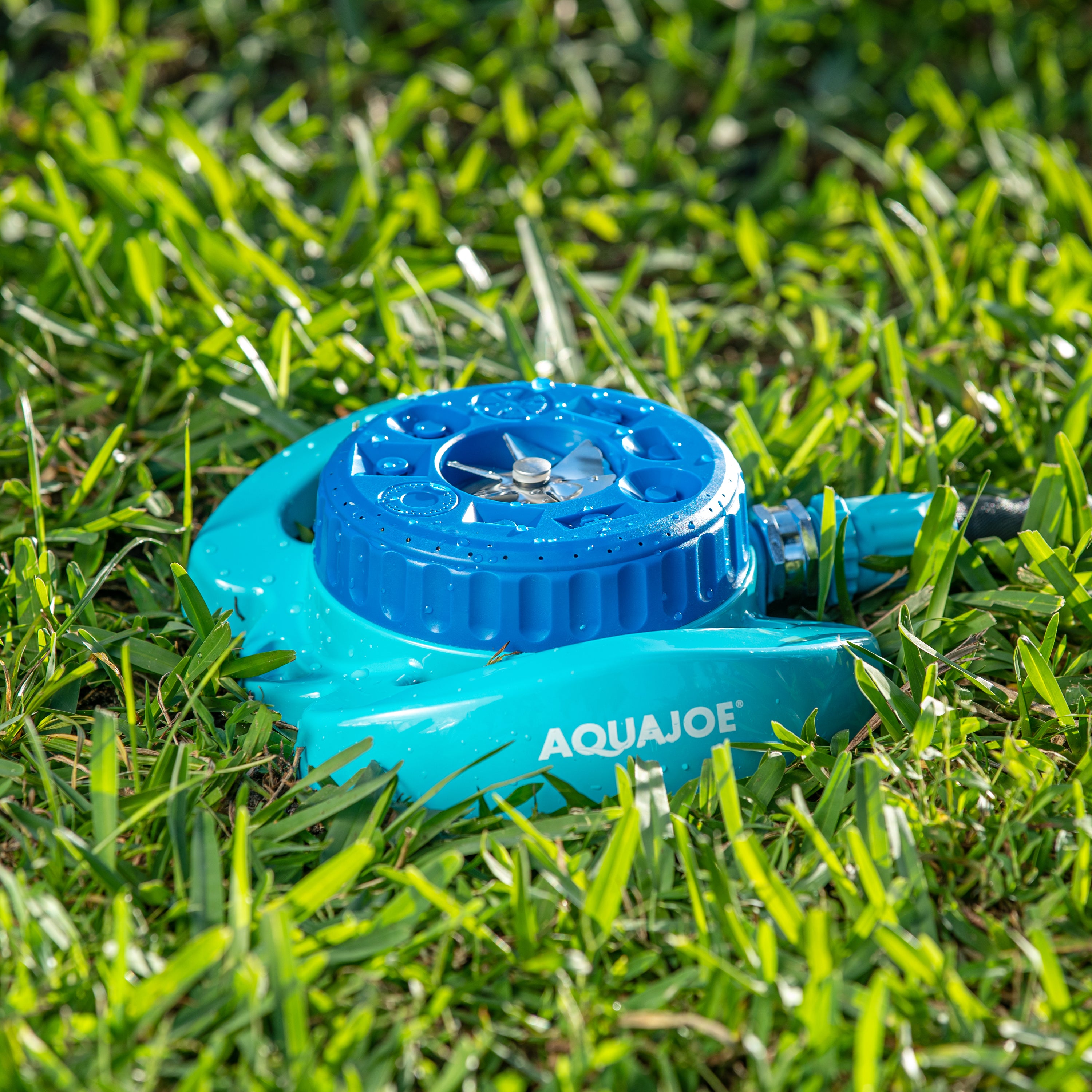 Aqua Joe AJ TSSBM Heavy Duty Metal Turret Sprinkler - 9 Adjustable Spray Patterns, 1022 Sq. Ft Coverage - Perfect for Large Lawns, Gardens & Landscaping