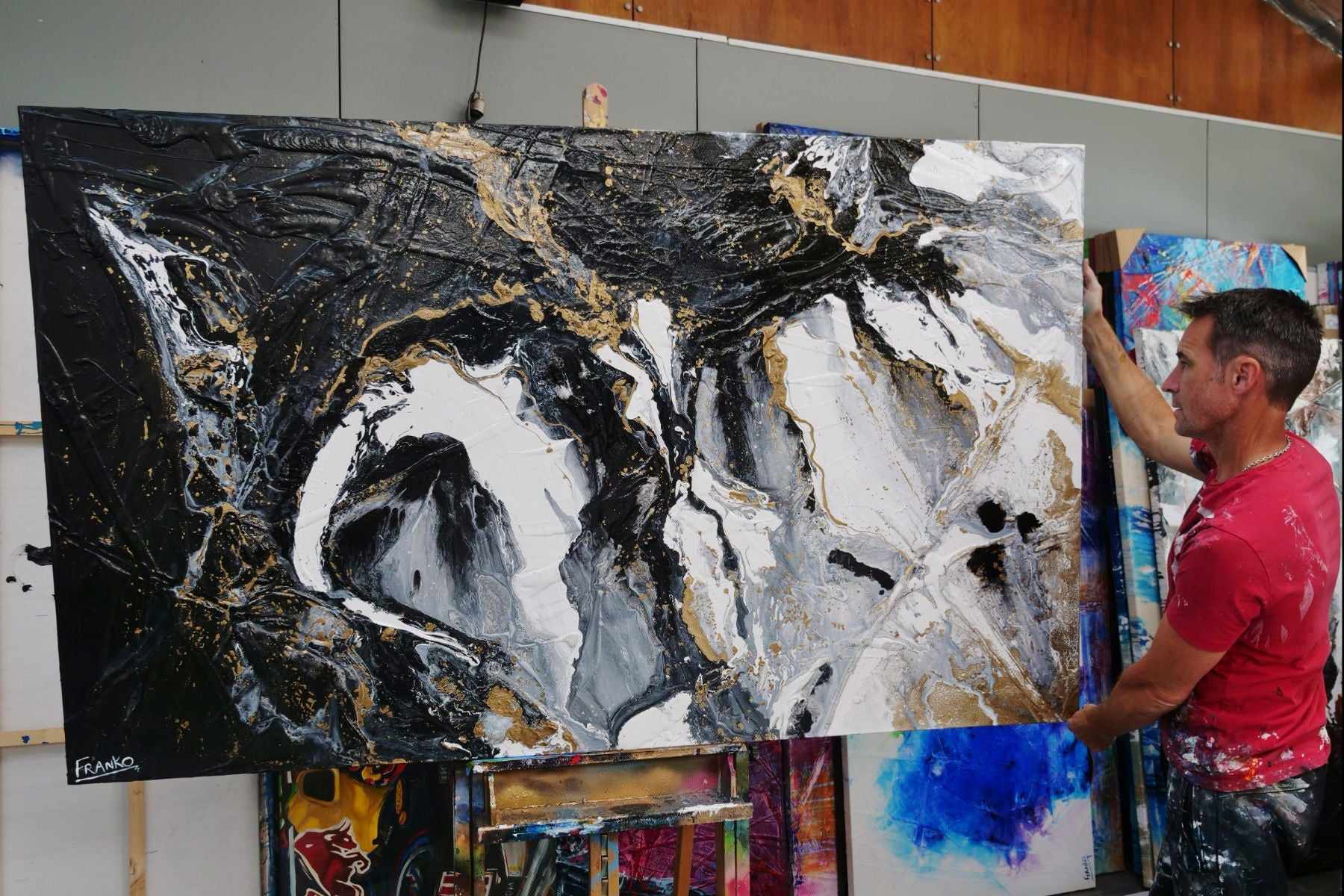 Blackened Gold Rapture 200cm x 120cm Abstract Textured Painting - Black Grey Gold Modern Wall Art for Living Room, Bedroom & Office Decor