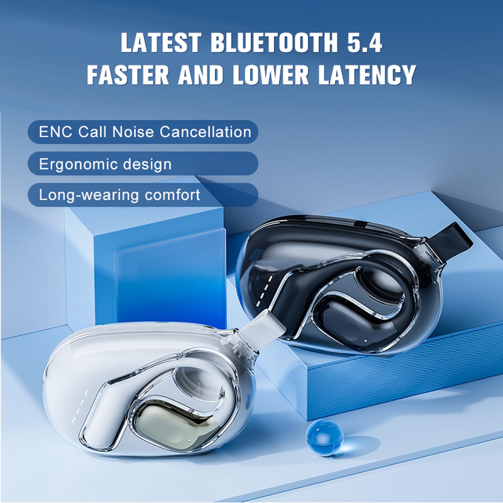 OWS Wireless Open-Ear Bluetooth Headphones - 5.4 Bone Conduction Earphones for Running, Cycling & Workouts | Comfortable Earless Design for All-Day Wear