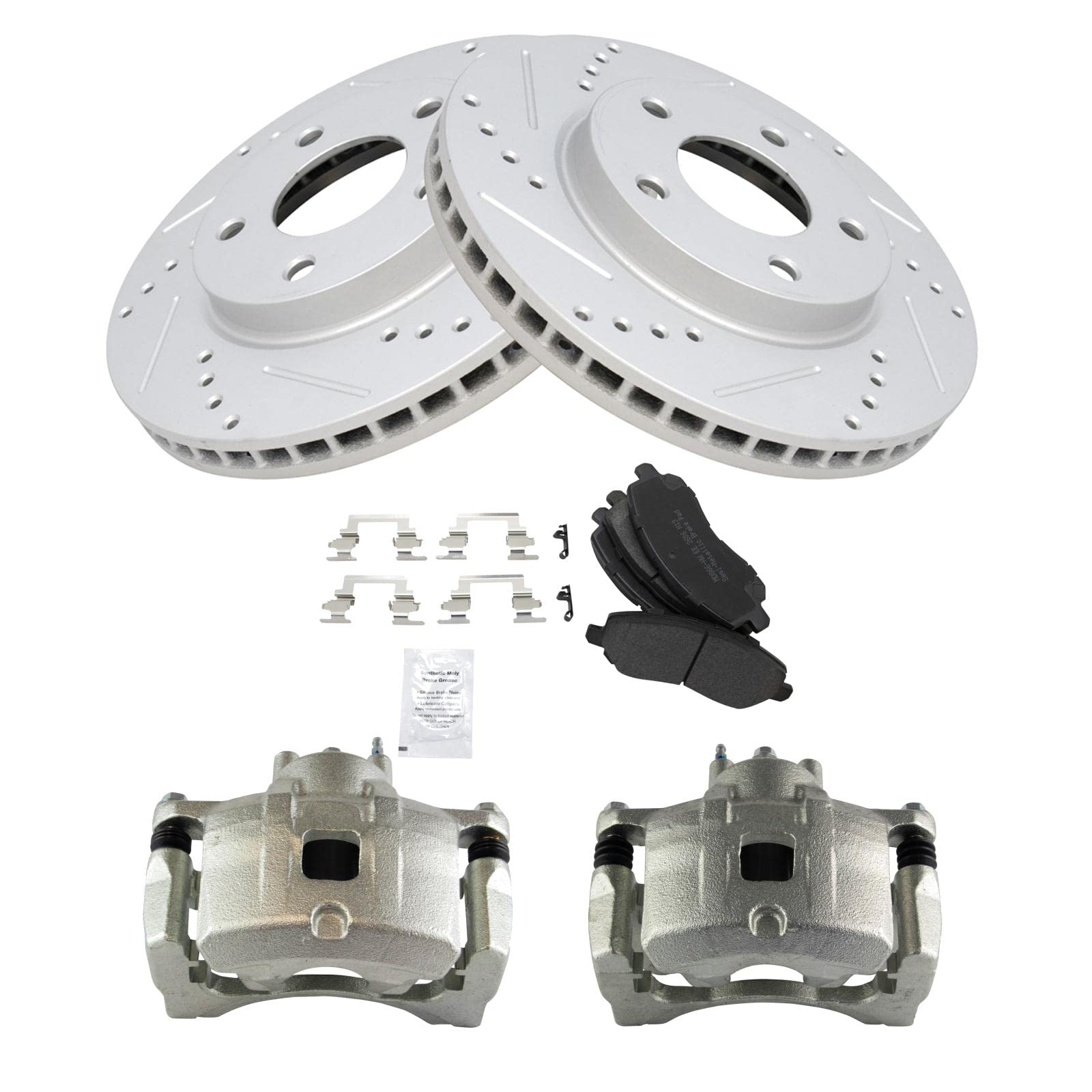 TRQ High-Performance Front Brake Kit - Semi-Metallic Vented Brake Pads & G-Coated Rotors for 2007-2012 Dodge Caliber | Improved Stopping Power for City Driving & Highway Commutes