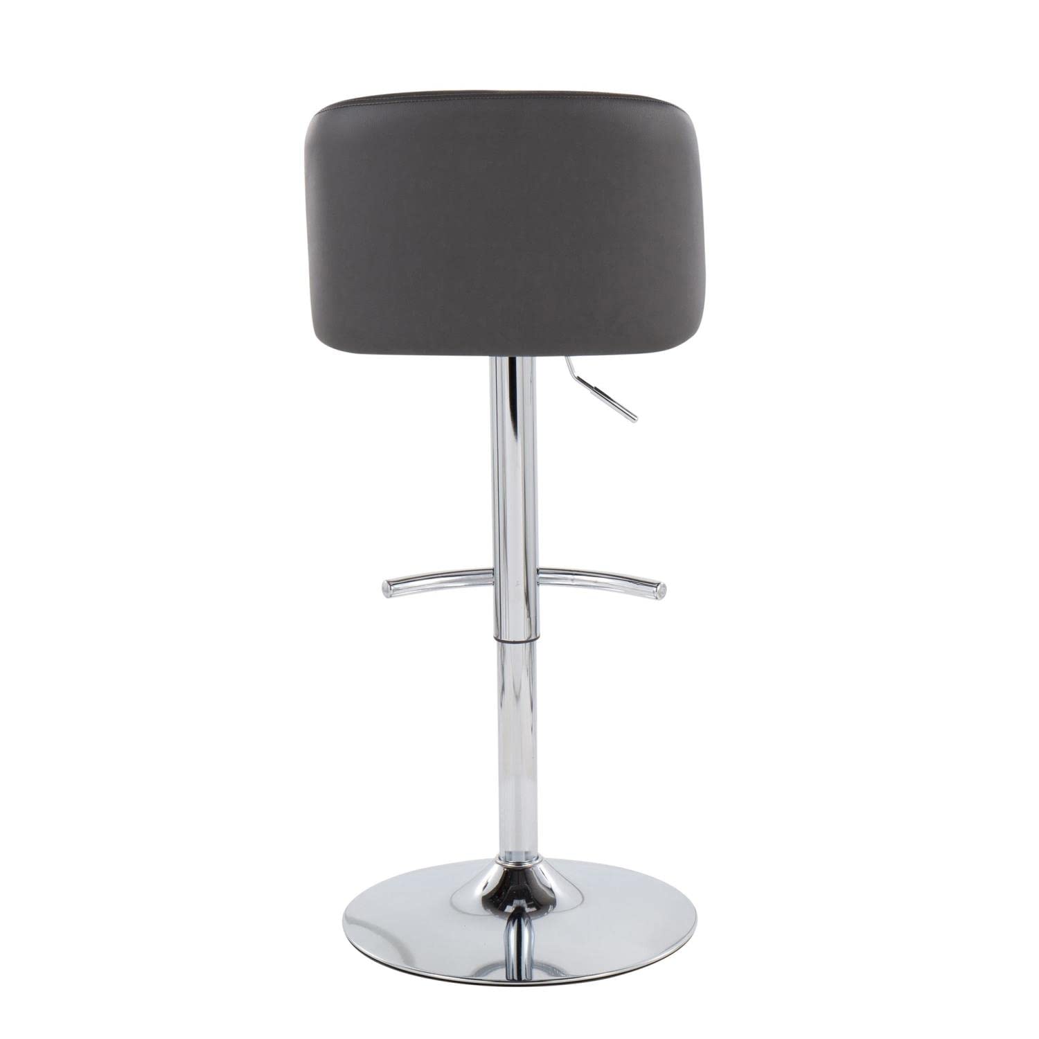 LumiSource Toriano Adjustable Swivel Bar Stool Set of 2 - Chrome Metal Frame with Grey Faux Leather Seat - Modern Kitchen Island & Home Bar Stools for Dining & Entertainment Areas