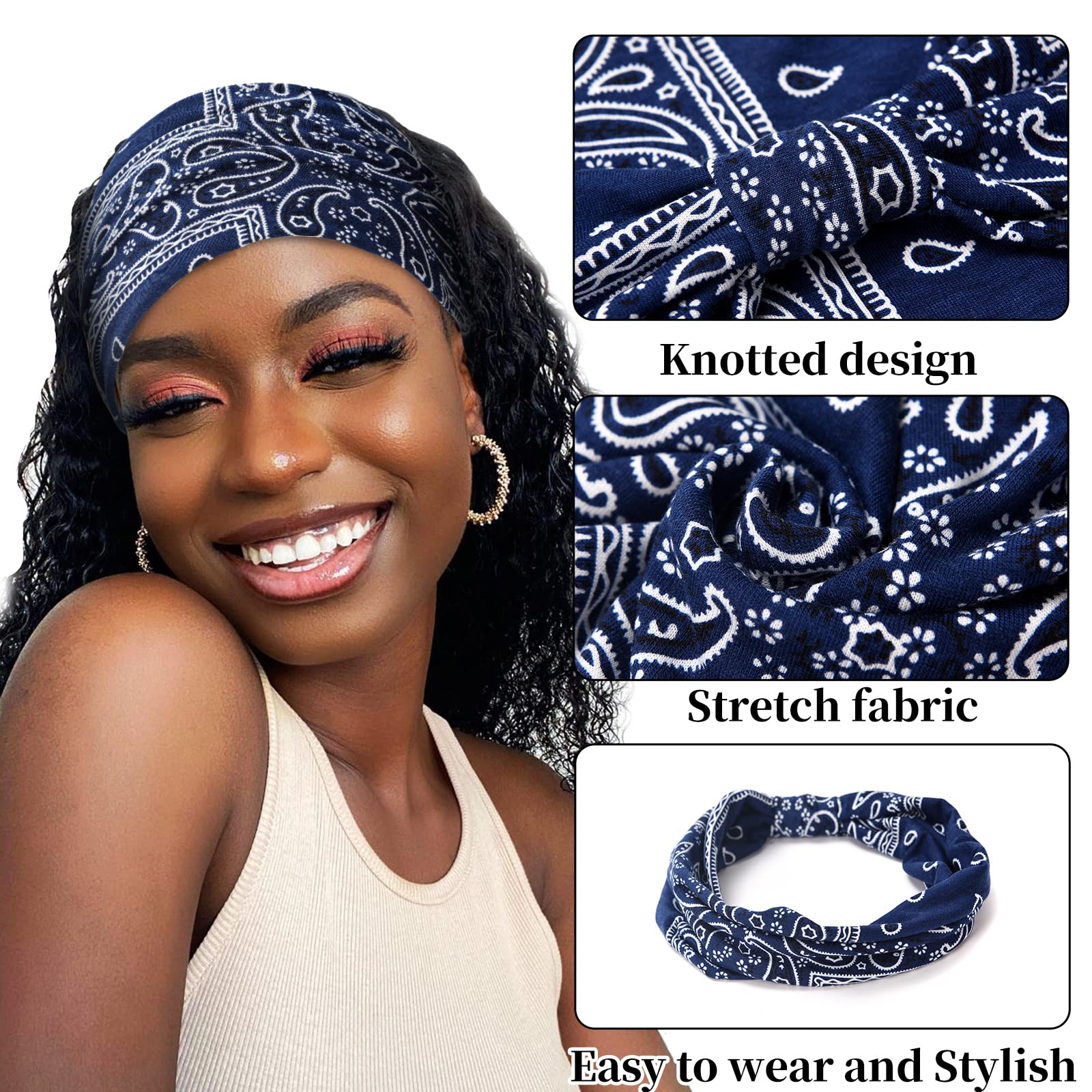 Yeshan Wide Bandana Headbands for Women - Large Stretchy Turban Head Wraps, Floral Elastic Yoga Hair Bands - Perfect for Black Women & Girls - Great for Workouts, Yoga, Running and Everyday Fashion