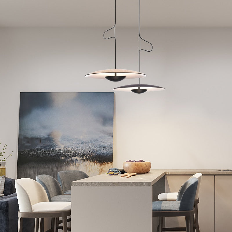 Modern Black Wood Grain LED Pendant Light - Stylish Dining Room Lighting Fixture for Kitchen Island, Breakfast Nook & Home Decor