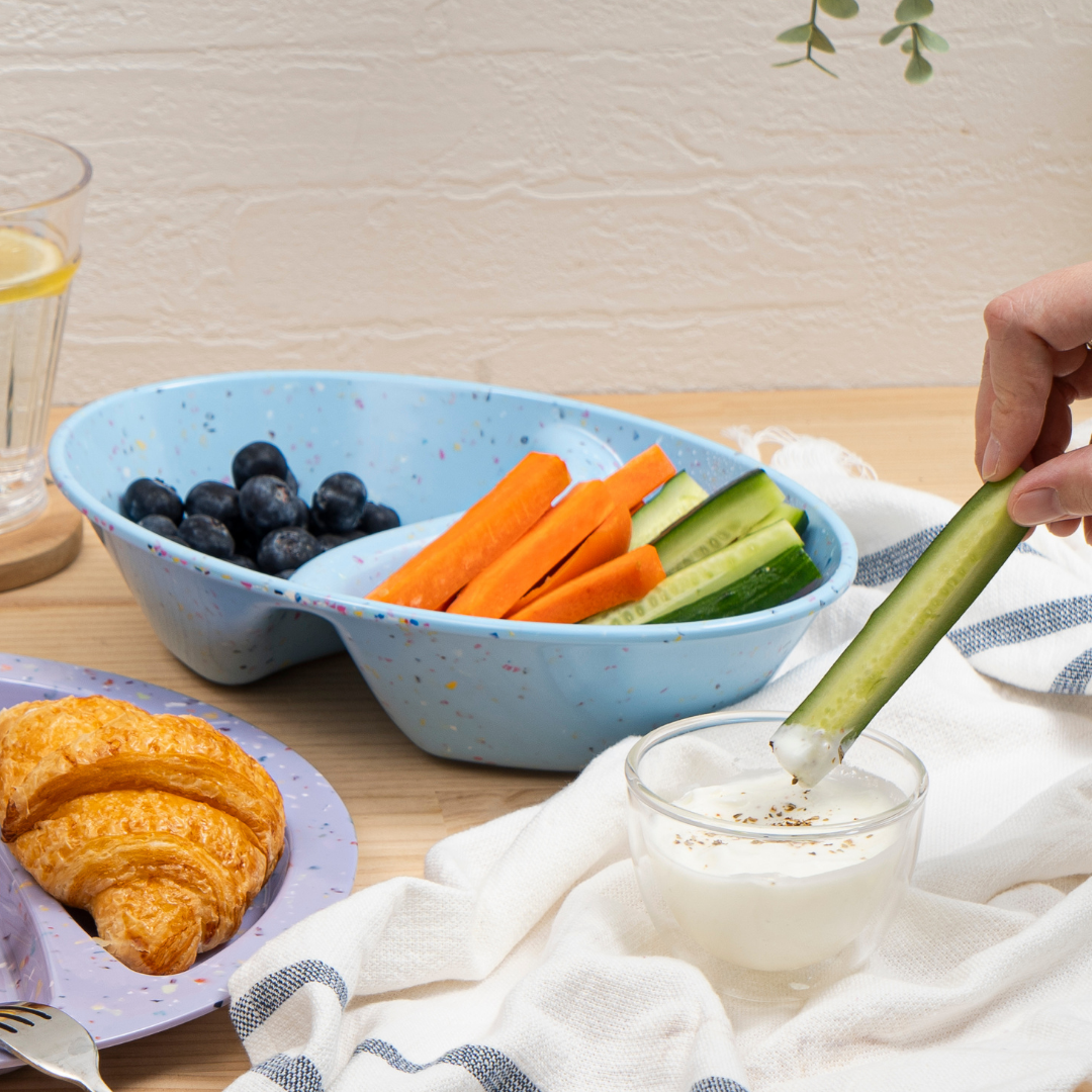 2PC Confetti Divided Serving Dish - Blue Ceramic Appetizer Platter for Parties, Snacks, and Charcuterie | Perfect for Entertaining, Weddings, and Holiday Gatherings