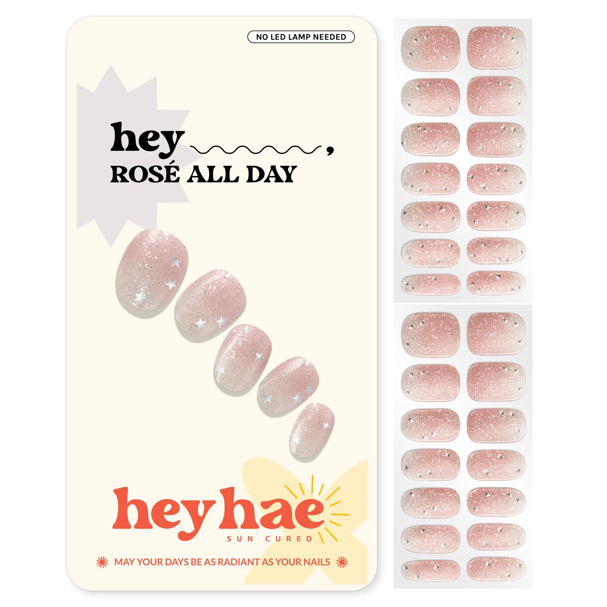 Semi-Cured Gel Nail Strips Kit - Spring Nail Art Designs, No LED Lamp Needed, Easy Application & Removal - Includes 28 Strips, Prep Pad, Nail File & Wooden Stick - Perfect for Home Manicures, Parties & Gift Giving - Hey, Rosé All Day