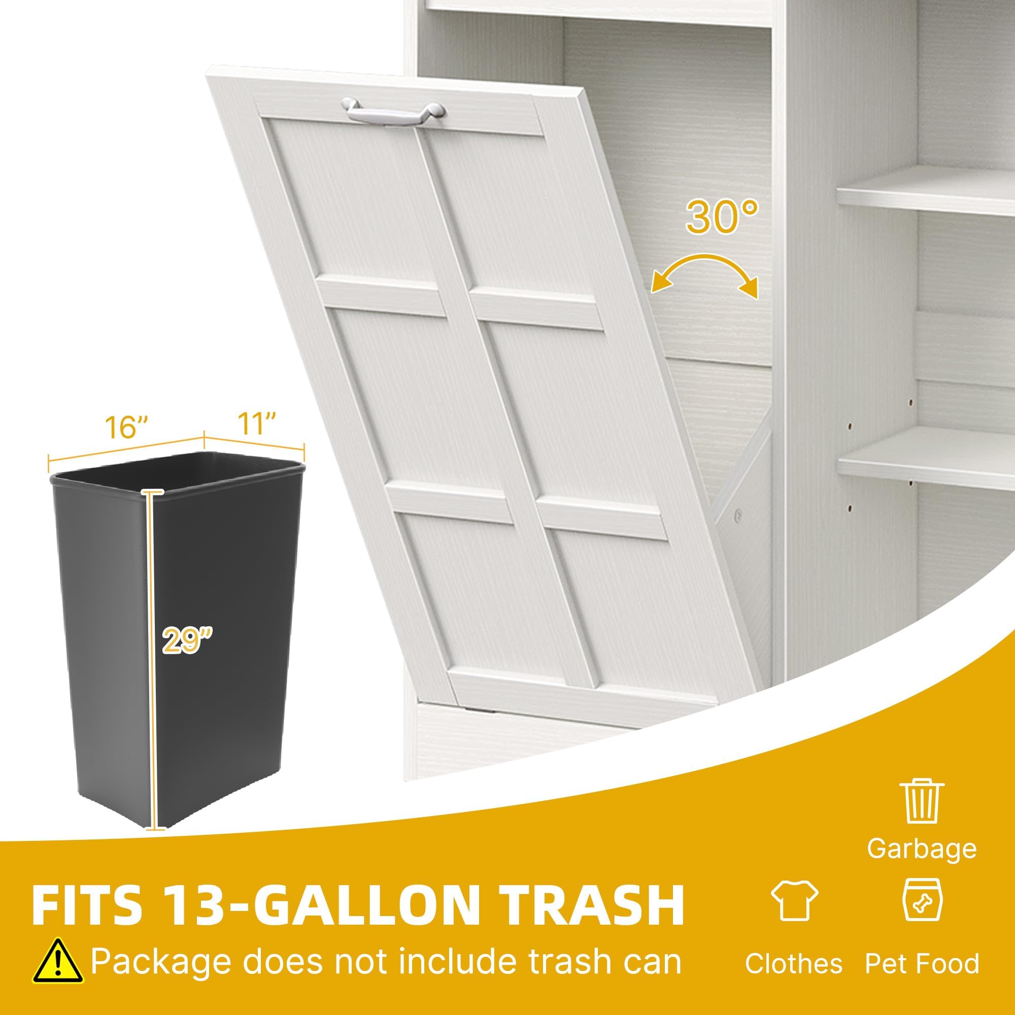 DWVO 13 Gallon Tilt-Out Trash Can Cabinet - Freestanding Kitchen Pantry Storage with Shelves & Door - White Oak Finish for Small Spaces & Apartment Kitchens