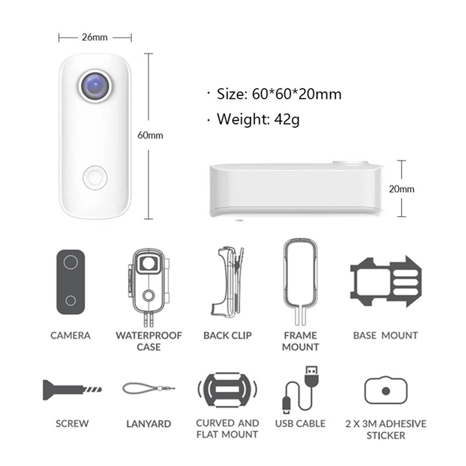 MZZYG C100 Plus 32GB Action Camera - 4K Ultra HD Waterproof Sports Camera with Anti-Shake, Helmet Mount for Skiing, Motorcycle Riding, Vlogging & Outdoor Adventures (White) - Perfect for Action Sports, Travel Vlogging and Extreme Activities