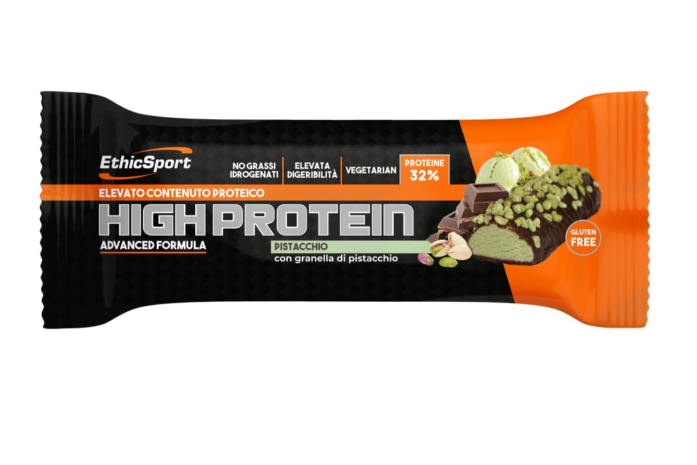 EthicSport HIGH PROTEIN PISTACHIO - Protein Bar with High Protein Content, Gluten Free (Box of 21 x 45g) - Perfect for Post-Workout Recovery, Healthy Snacking & On-the-Go Nutrition