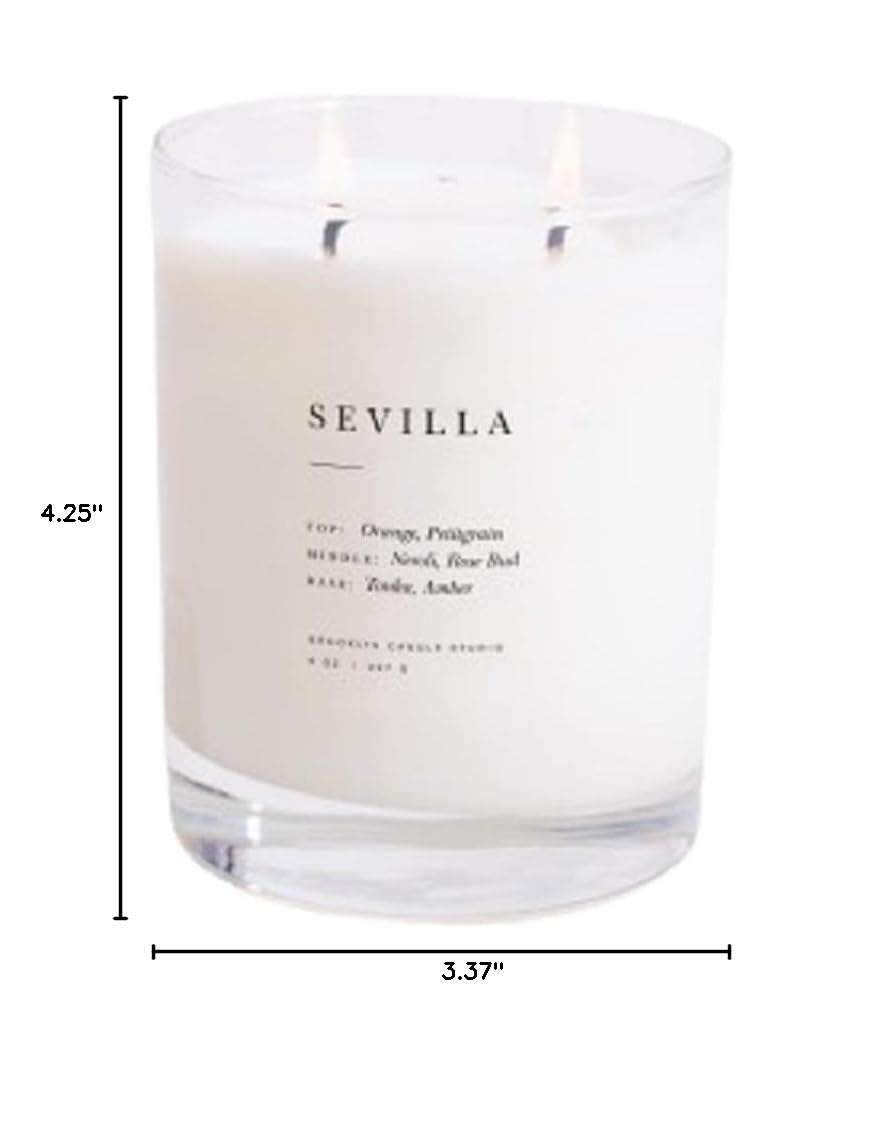Brooklyn Candle Studio Sevilla Classic 2-Wick Soy Candle - Vegan, Hand-Poured in USA, 70-Hour Burn Time, 13oz Luxury Scented Candle for Home, Office & Relaxation