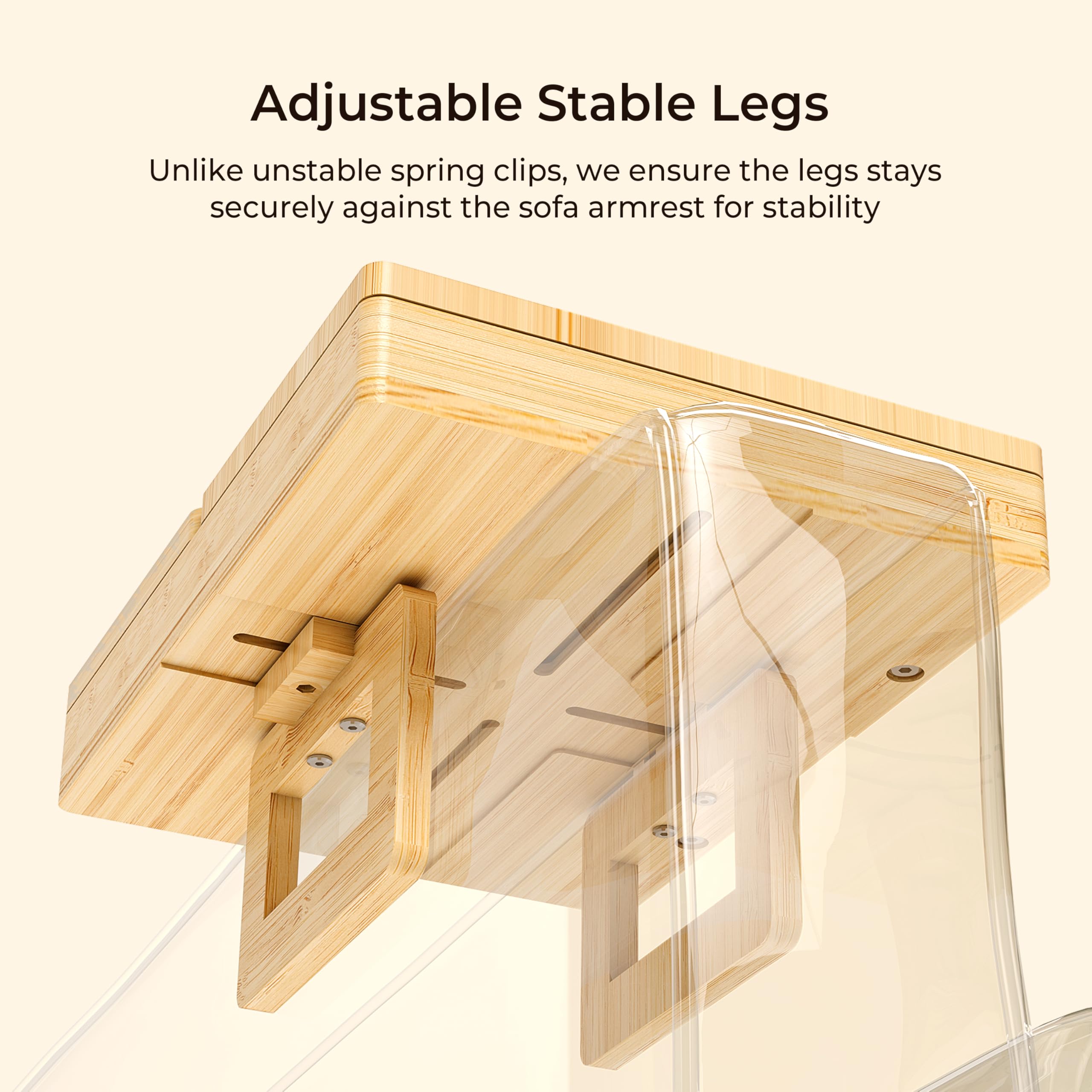 360° Rotatable Bamboo Couch Arm Tray with Storage Box & Phone Holder - Adjustable Sofa Arm Clip Table for Snacks, Drinks, Dining | Perfect for Living Room, Bedroom, Office & Home Theater Use