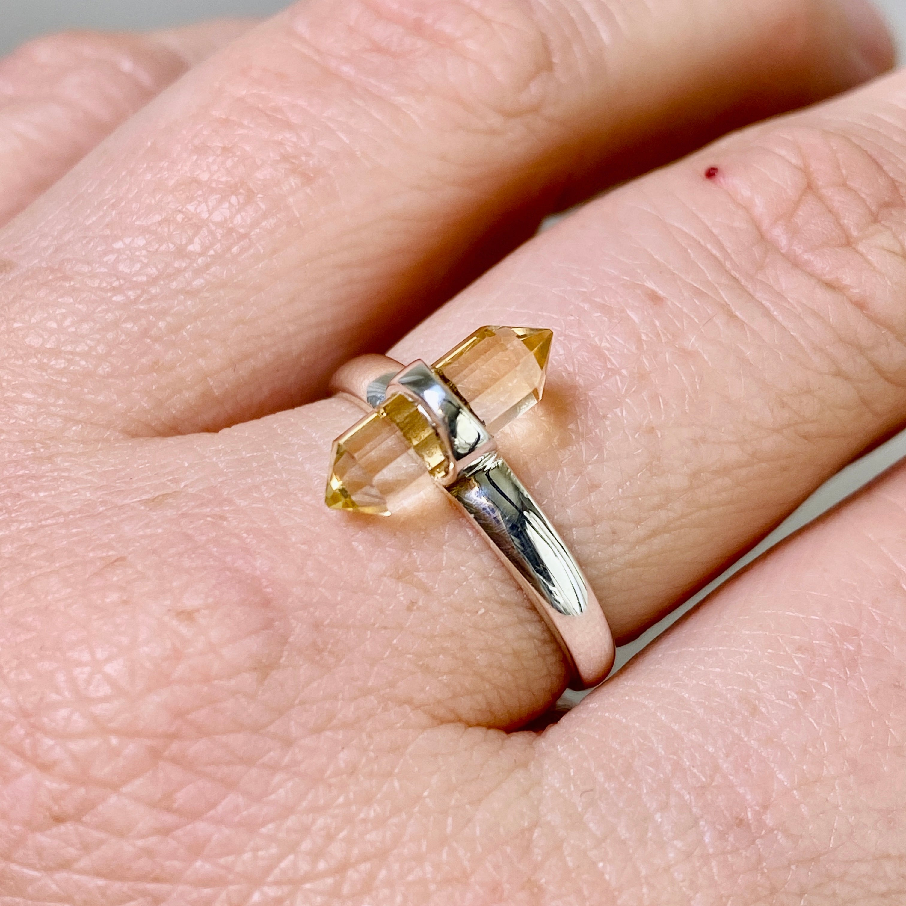 Natural Citrine Double Point Gemstone Ring - 925 Sterling Silver Handmade Jewelry for Women - Perfect for Boho Style, Meditation & Energy Healing