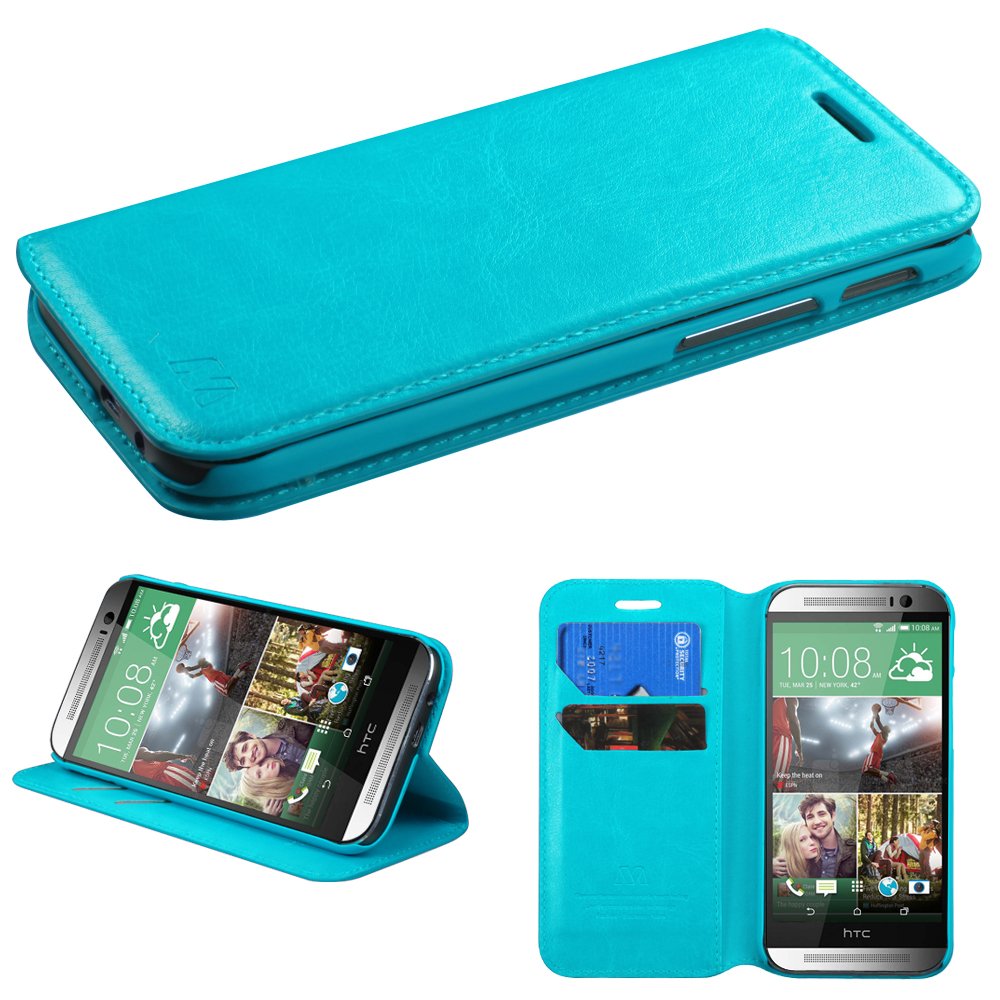 Asmyna MyJacket Wallet Case with Card Holder & Stand for HTC One M8 - Slim Protective Cover with Kickstand - Retail Packaging (Blue) - Perfect for Work, Travel & Everyday Use
