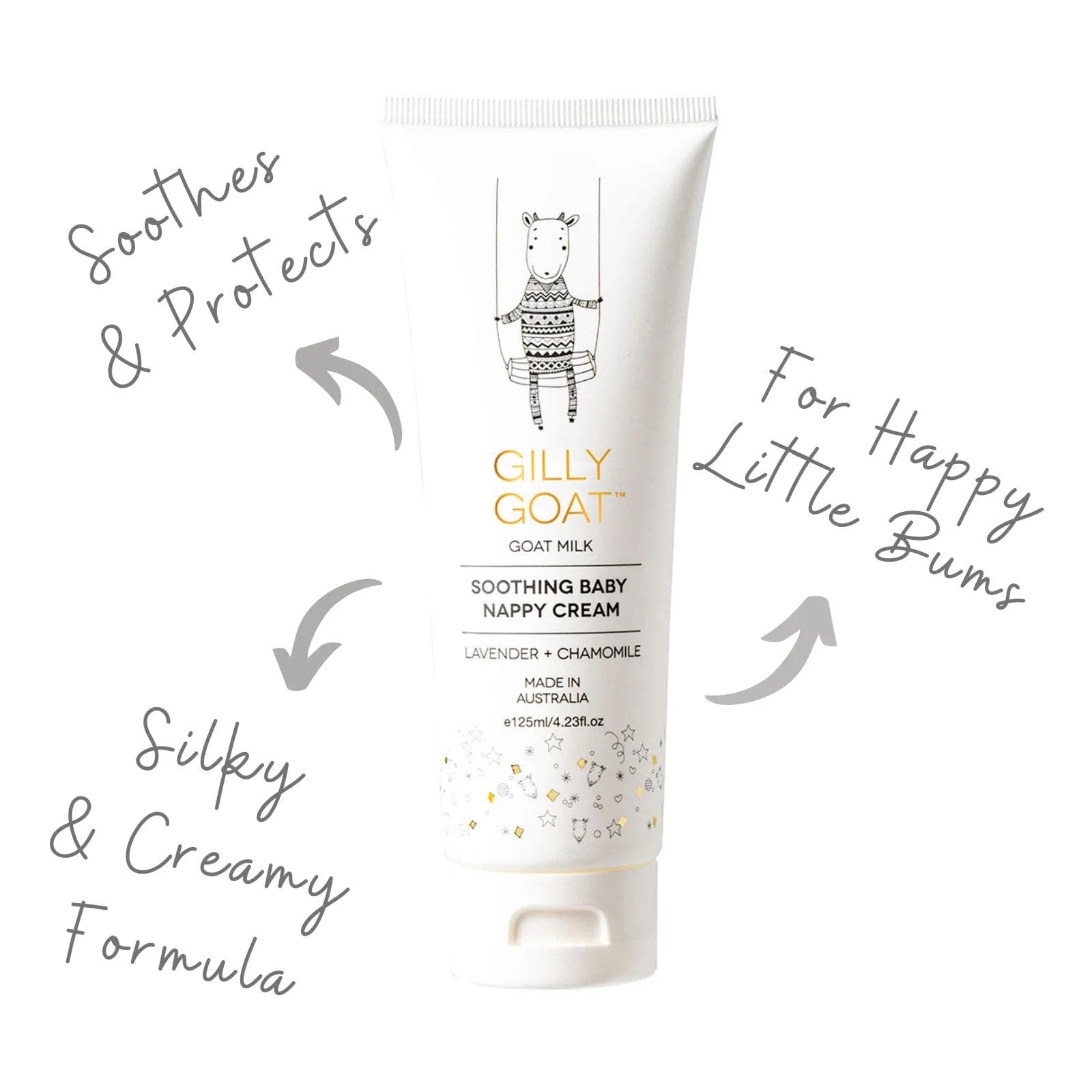 Gilly Goat Soothing Nappy Cream 125ml - Organic Diaper Rash Cream for Babies - Gentle Skin Protection for Newborns & Infants - Perfect for Daily Use & Overnight Relief