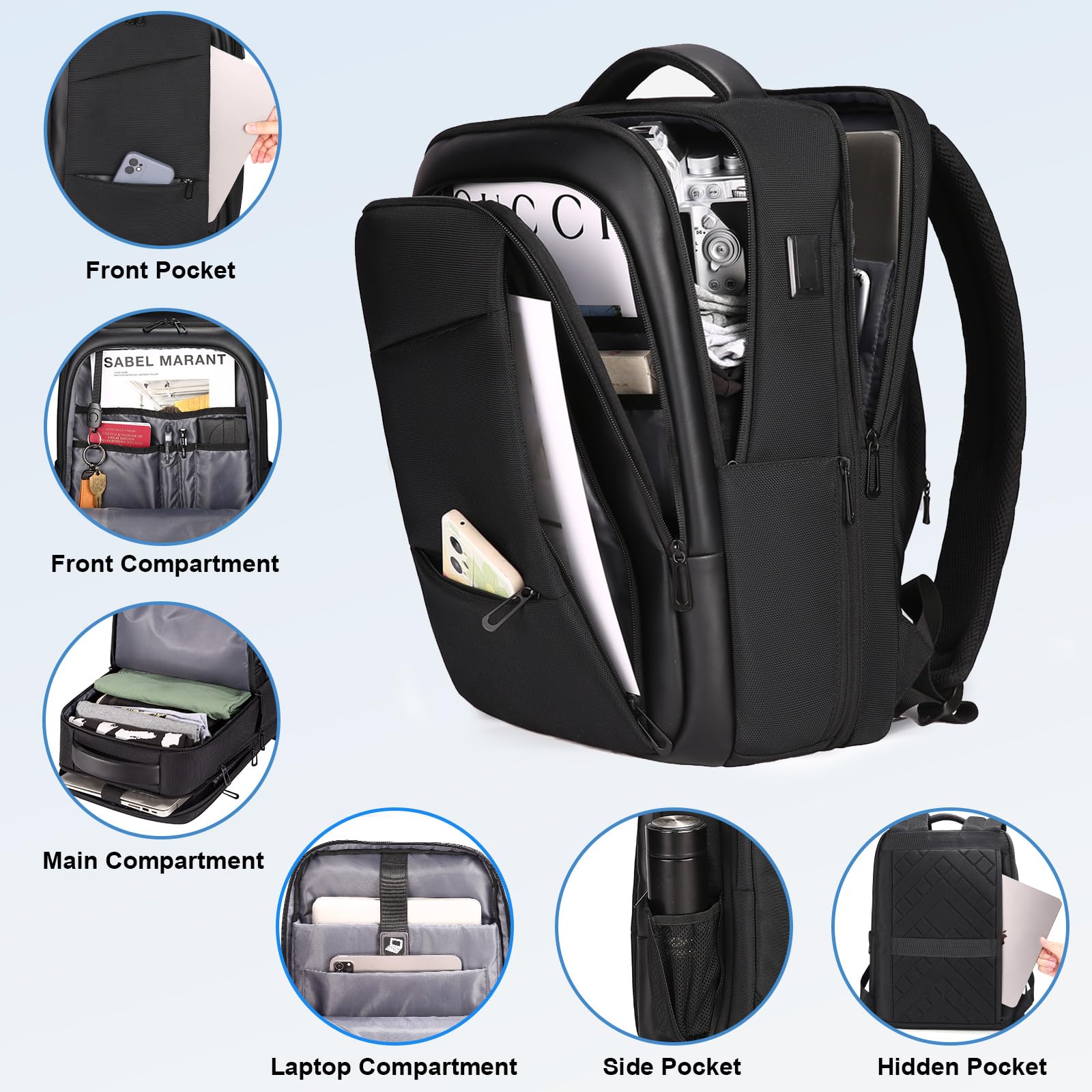 FENRUIEN 15.6 Inch Expandable Travel Laptop Backpack with USB Charging Port - Water Resistant Business Backpack for Men & Women - Perfect for Work, Commuting, and Airplane Travel