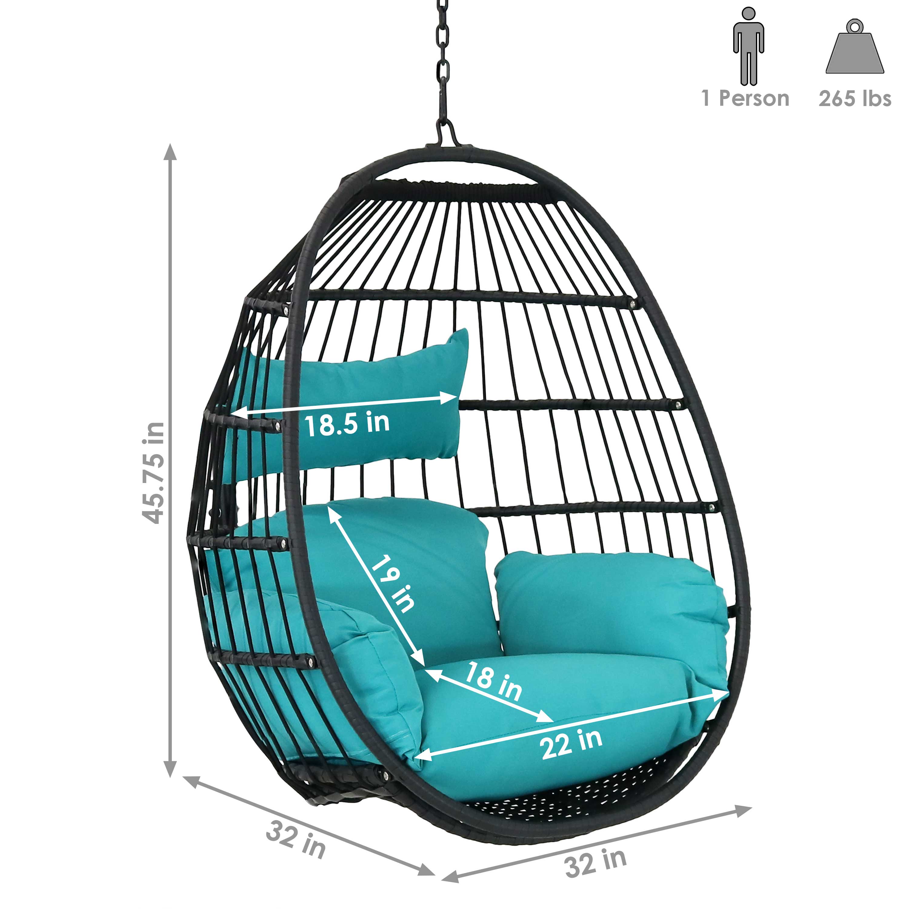 Sunnydaze Dalia Outdoor Hanging Egg Chair with Comfortable Seat Cushions - Perfect for Patio, Garden, Backyard Relaxation & Boho Decor