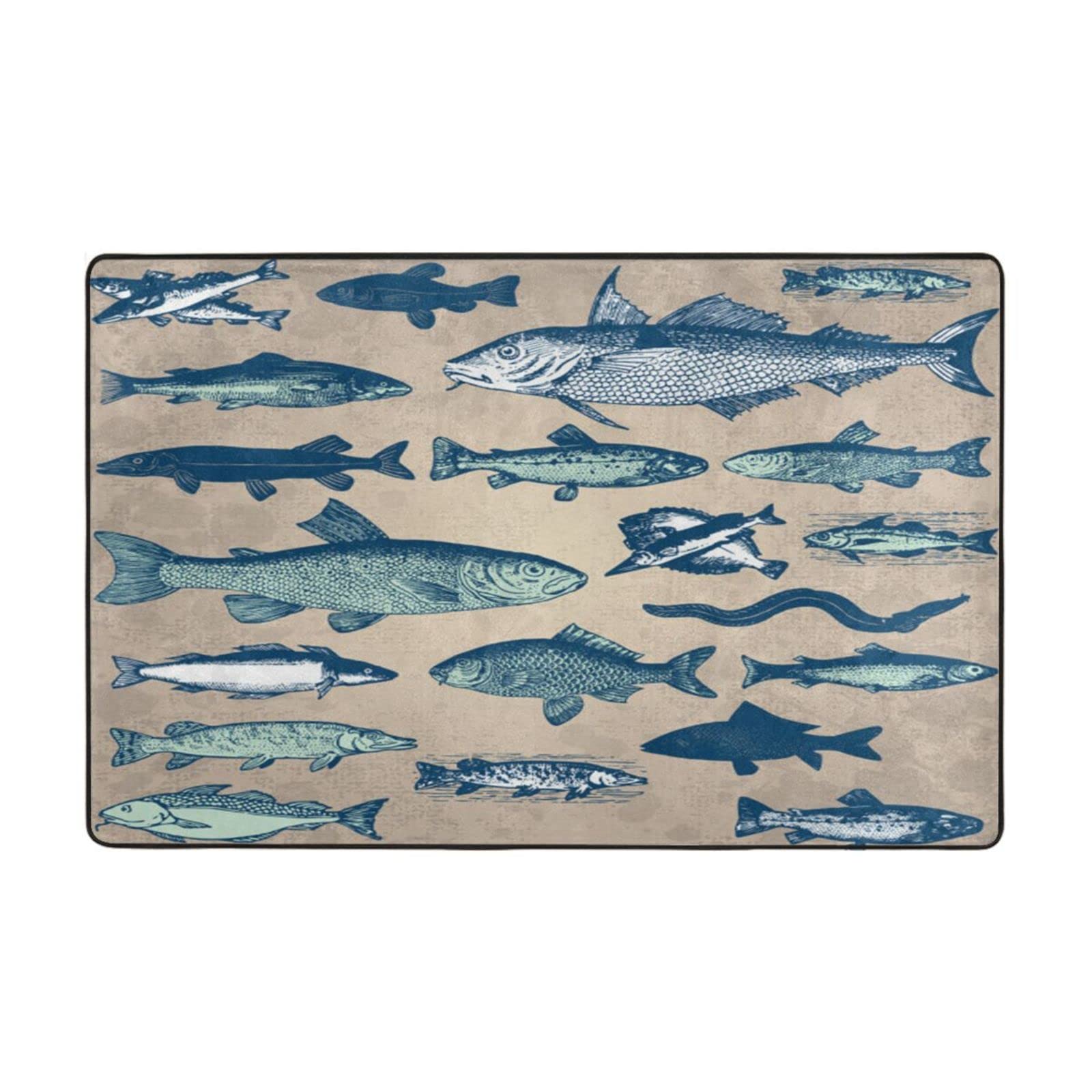 Stylish Fish Design Non-Slip Area Rug - Indoor/Outdoor Doormat & Bath Mat - Perfect for Living Room, Bedroom, Entryway Decor - Durable Floor Carpet for Home & Patio Use