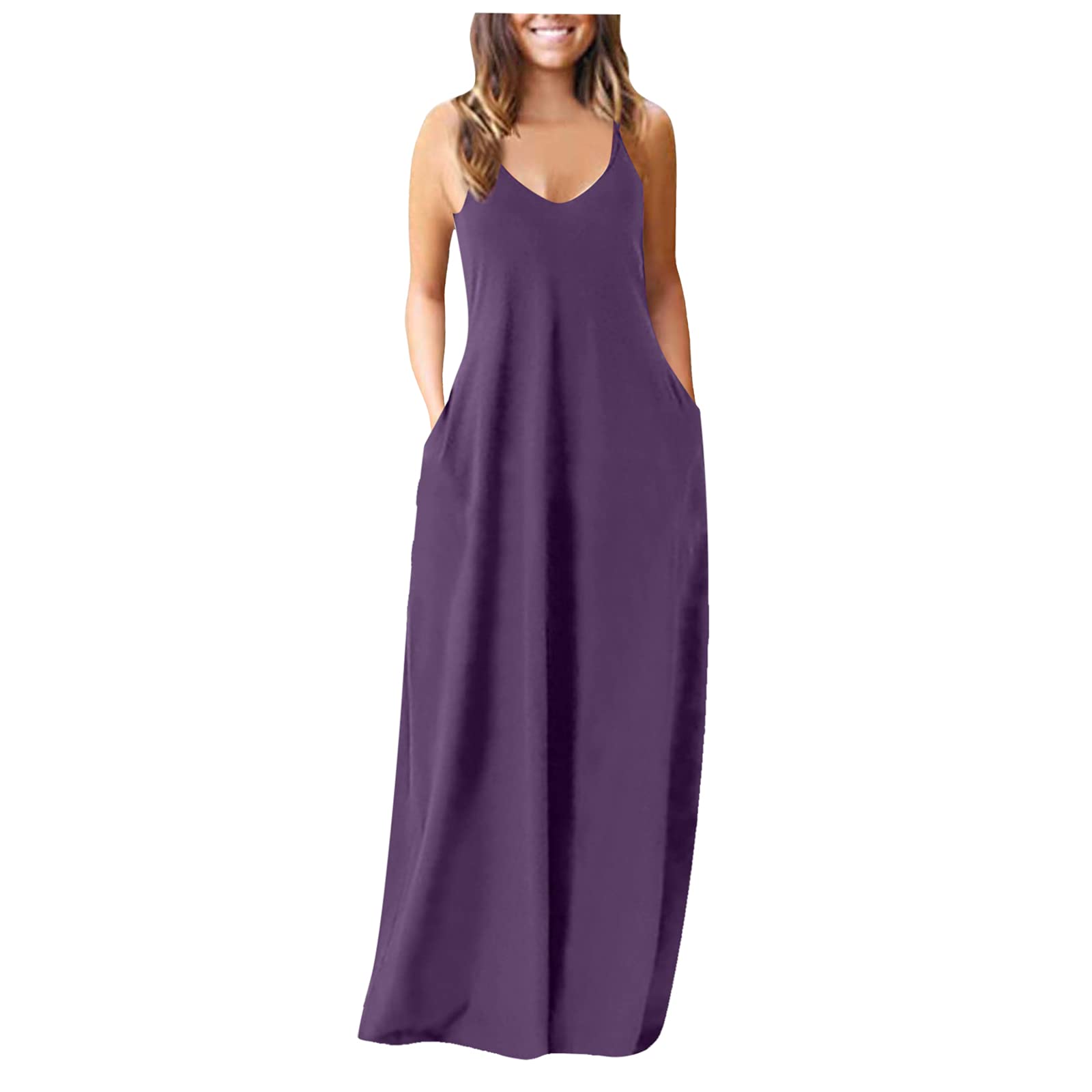 Handyulong Women's Summer Maxi Sundress - Casual Sleeveless V-Neck Boho Long Tank Dress with Pockets | Perfect for Beach Vacations, Outdoor Parties & Summer Travel