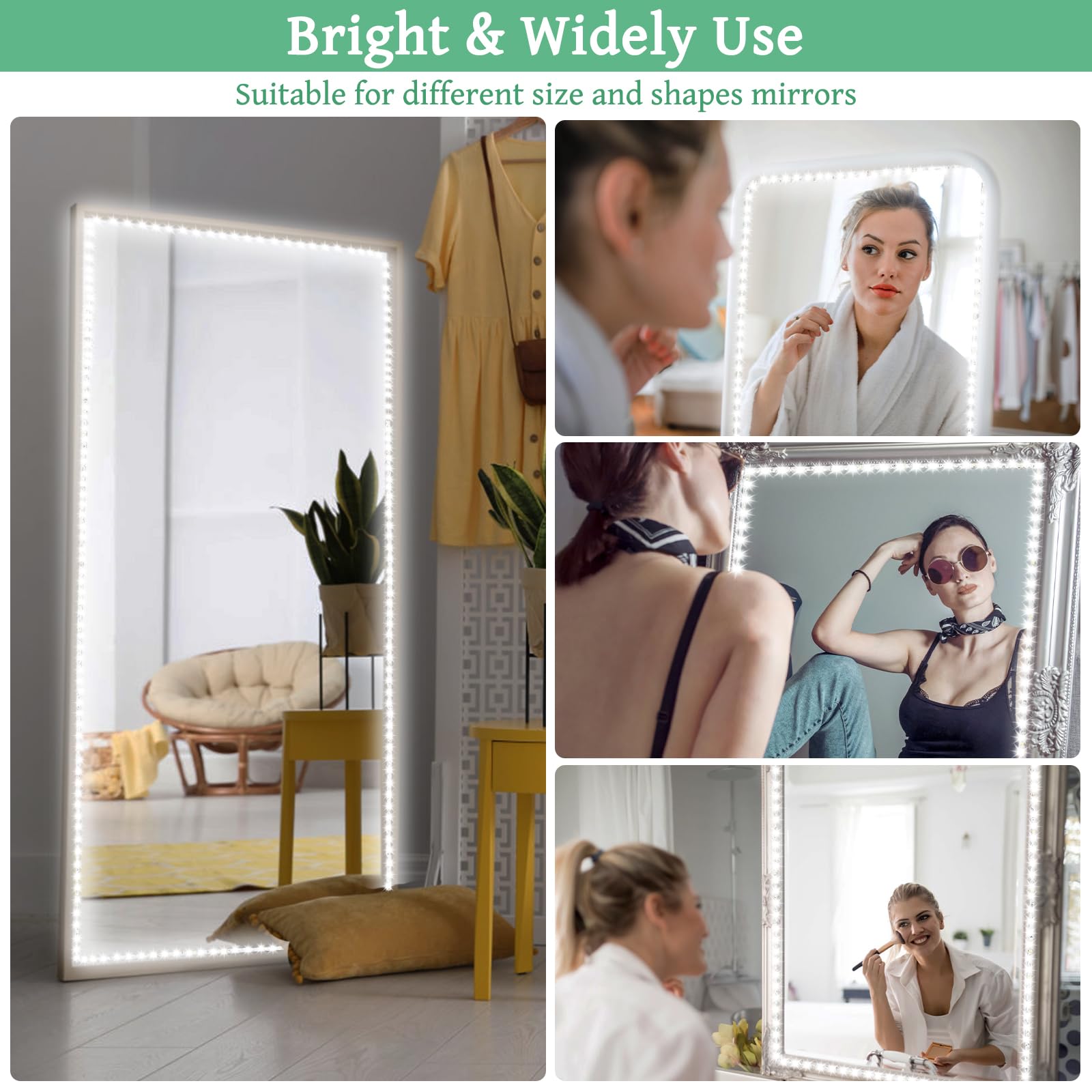 LED Vanity Mirror Lights 13ft - 3 Colors, Adjustable Brightness for Makeup & Dressing Room (Mirror Not Included)