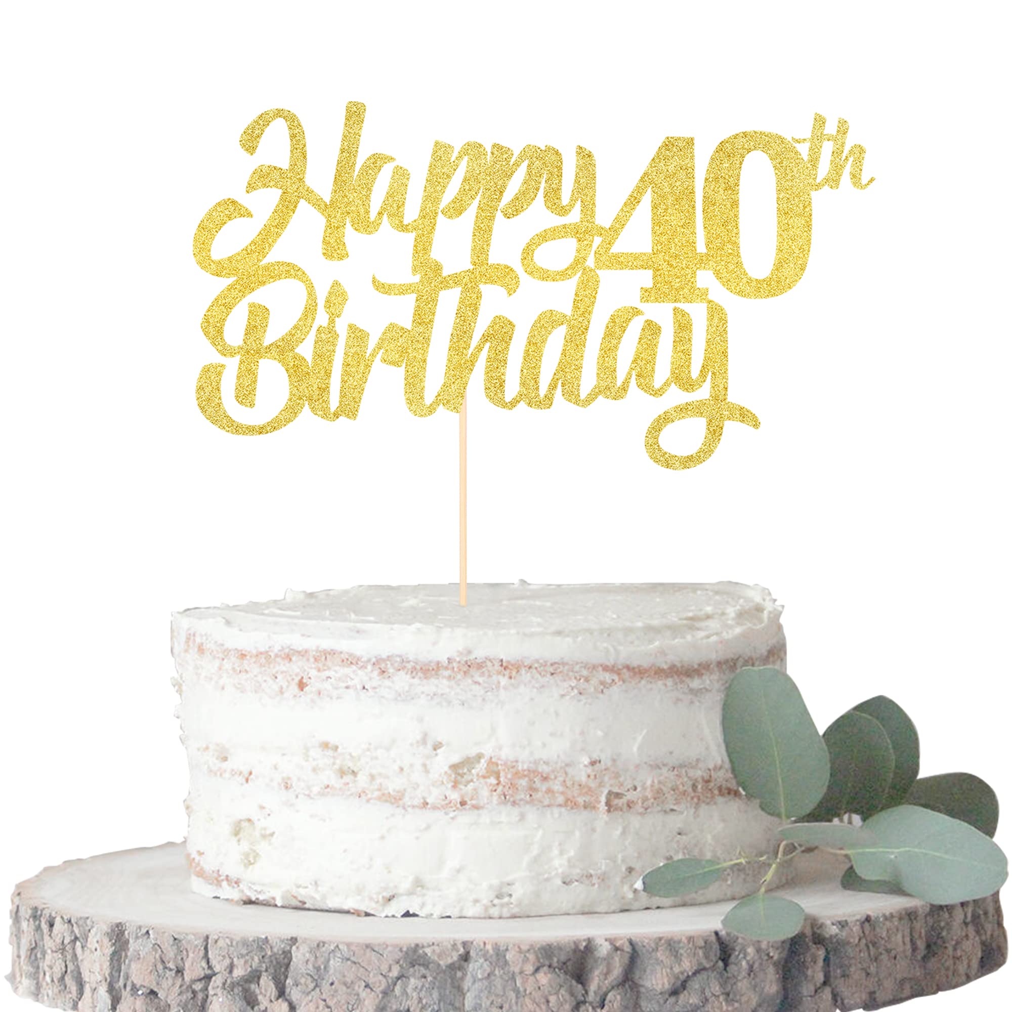 1 Pack Gold Happy 40th Birthday Cake Topper - Glitter 40th Birthday Cake Picks - Cheers to 40 Years Old - Forty Fabulous Cake Decorations for 40th Birthday Party Supplies - Perfect for Anniversary Celebrations & Milestone Birthday Parties