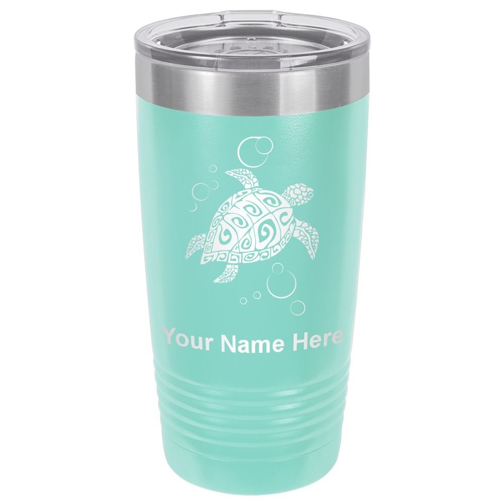 **LaserGram 20oz Vacuum Insulated Stainless Steel Tumbler Mug with Hawaiian Sea Turtle Design - Personalized Engraving Included (Teal) - Keeps Drinks Hot & Cold for Hours - Perfect for Travel, Office & Outdoor Adventures**