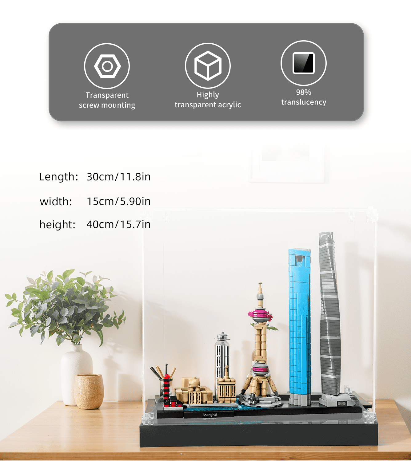 Official LEGO Architecture Shanghai 21039 Building Kit Display Case - Clear Acrylic Showcase for Collectible Models - Perfect for Home, Office & Gift Giving