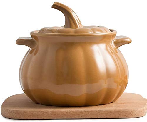 Pumpkin Shaped Ceramic Casserole Dish with Lid - 2 Quart (2000ml) Flameproof Soup Pot for Baking, Stewing & Serving | Perfect for Oven, Stovetop & Table Serving