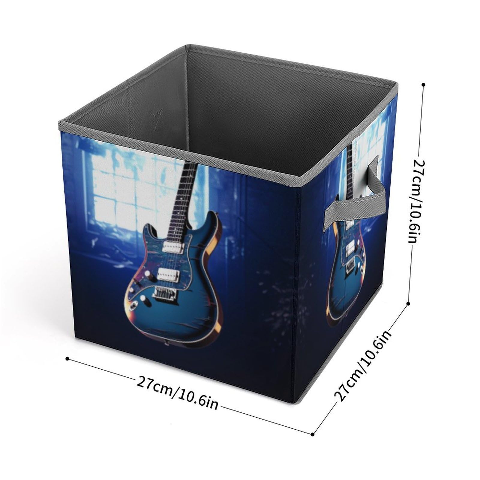 Foldable Blue Guitar Storage Cubes with Handles - Closet Organizer Bins for Cabinet, Shelf & Wardrobe - Perfect for Bedroom, Kids Room & Office Organization