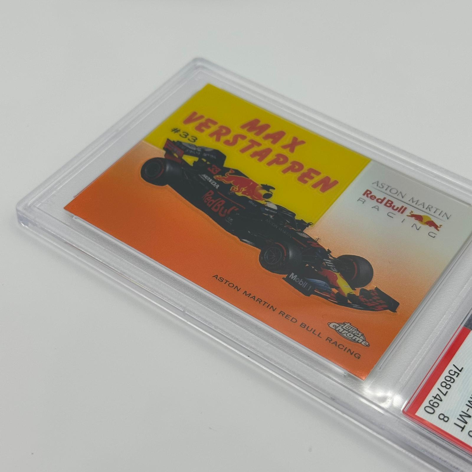 PSA 8 Graded 2009 Max Verstappen World On Wheels #54W Orange Refractor - Rare Racing Collectible for Display & Investment