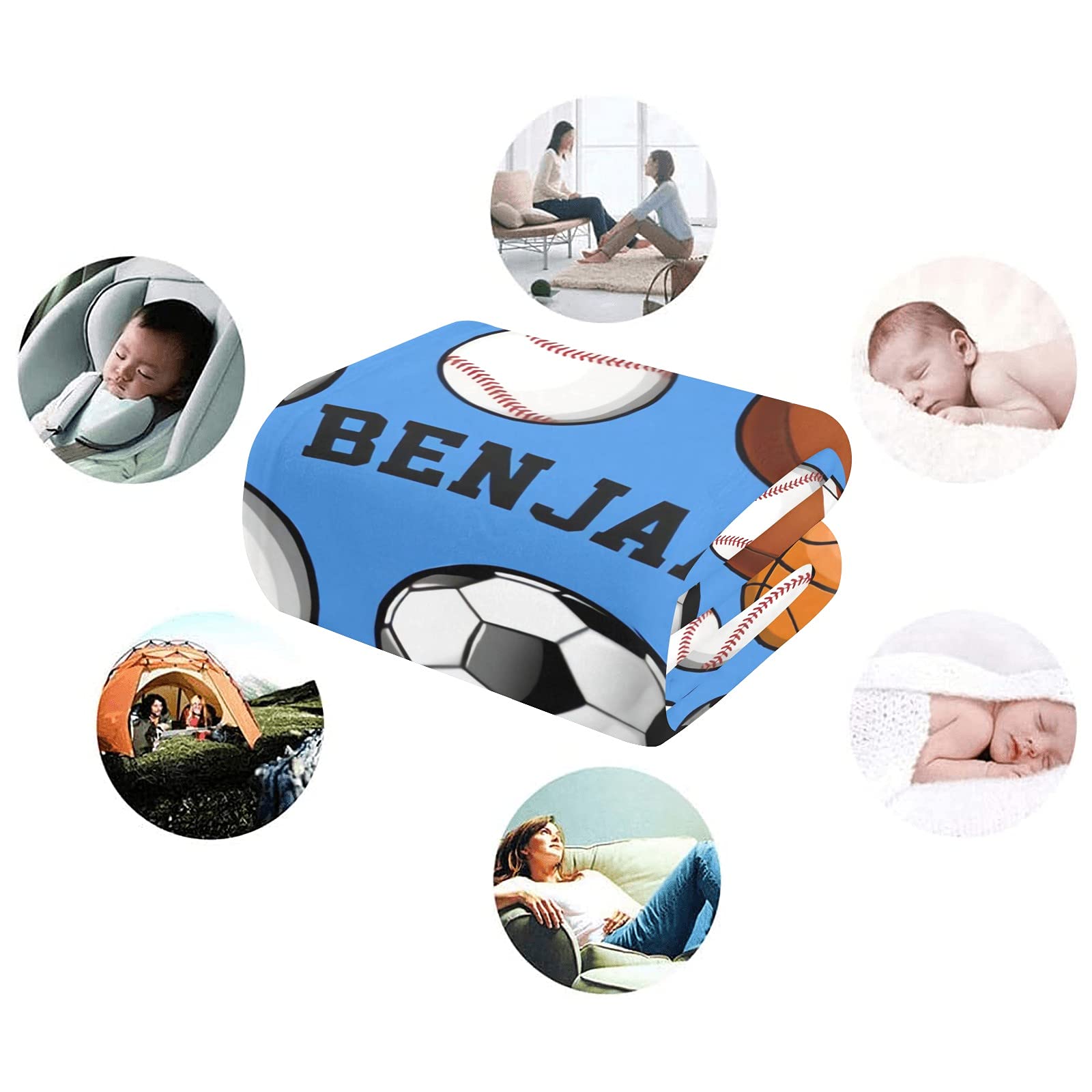 Personalized Baby Blanket with Name - Custom Basketball Baseball Rugby Soccer Blanket for Boys & Girls - Super Soft Newborn Blanket - Perfect for Nursery Decor, Baby Shower Gifts & Cozy Bedtime