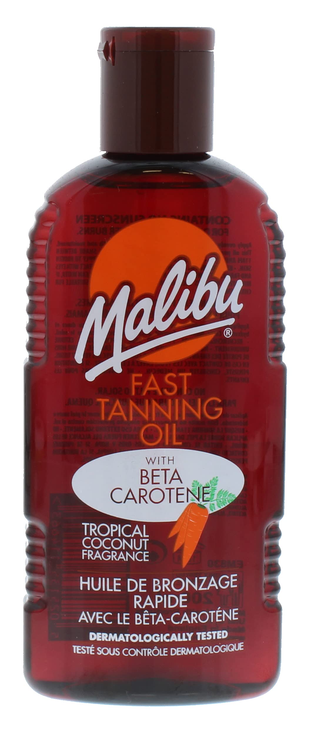 Malibu Sun Bronzing Fast Tanning Oil with Beta Carotene - Water Resistant, Tropical Coconut Scent, 200ml - Perfect for Beach, Pool & Summer Tanning