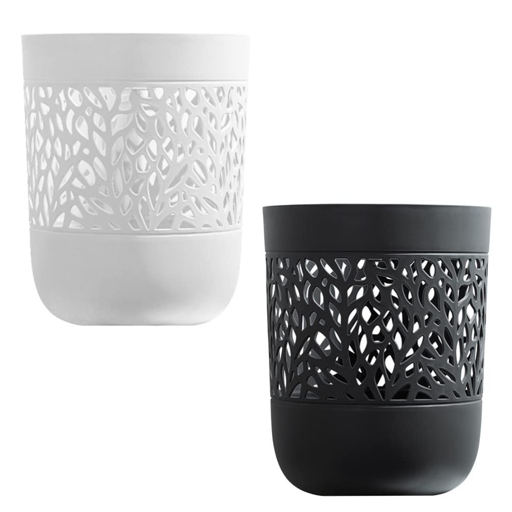 Jojofuny 2-Pack Small Plastic Trash Cans - Hollow Wastebasket for Bathroom, Bedroom, Kitchen, Office & Kids Room - Compact Garbage Bin for Home & Office Use - Perfect for Deskside, Under Sink & Closet Organization