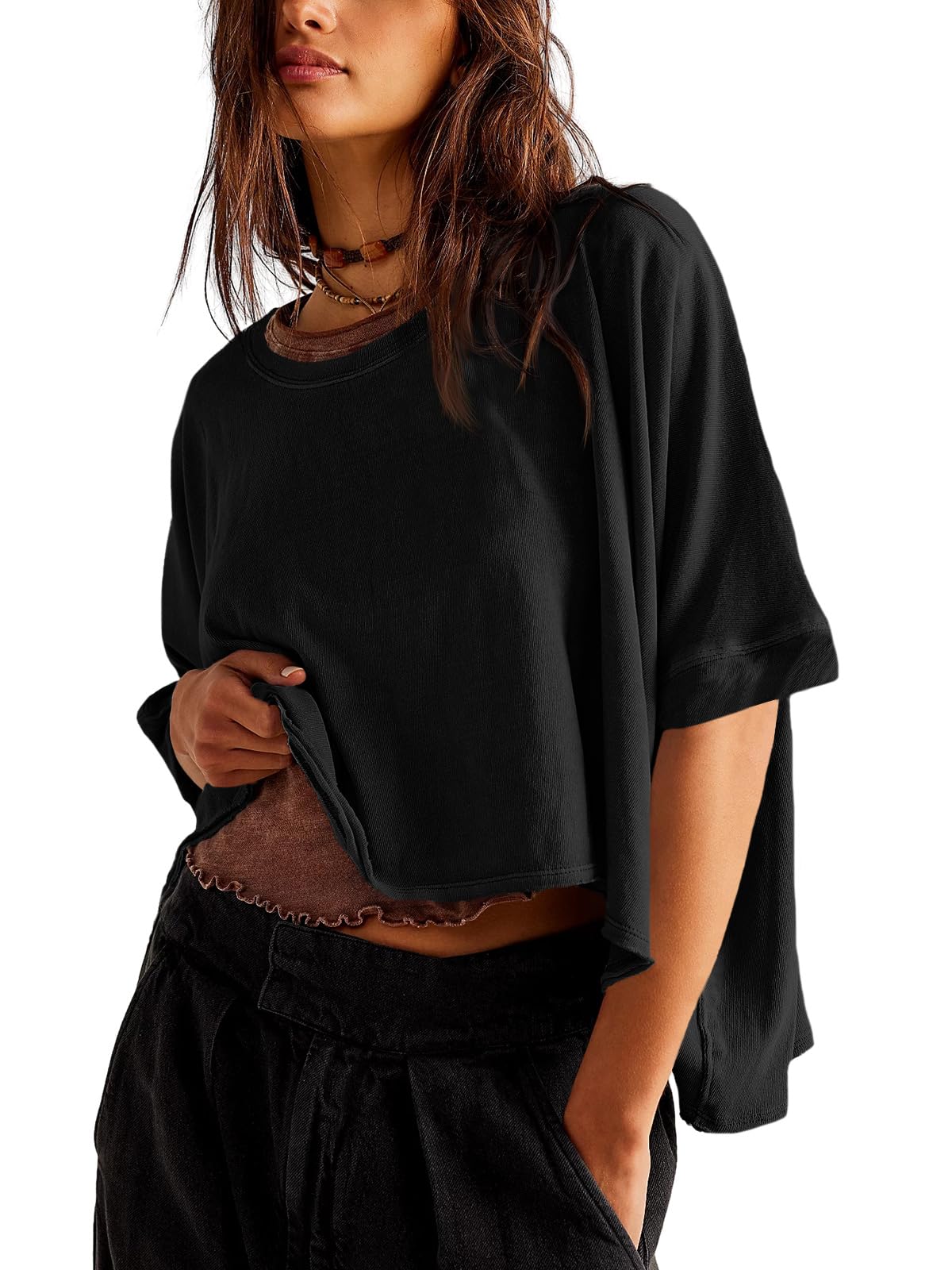 Tankaneo Women's Oversized Cropped T-Shirt - Summer Casual Short Sleeve Loose Fit Tee Top for Streetwear, Beach & Everyday Comfort