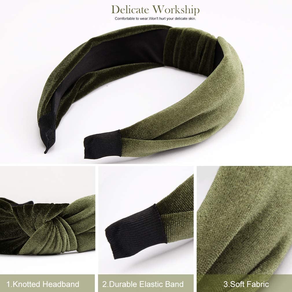 BELICIA 4 Pack Velvet Headbands for Women - Wide Knotted Hair Bands, Stretchable Elastic Head Wraps for Women & Girls (Perfect for Workouts, Yoga, Running & Everyday Styling)